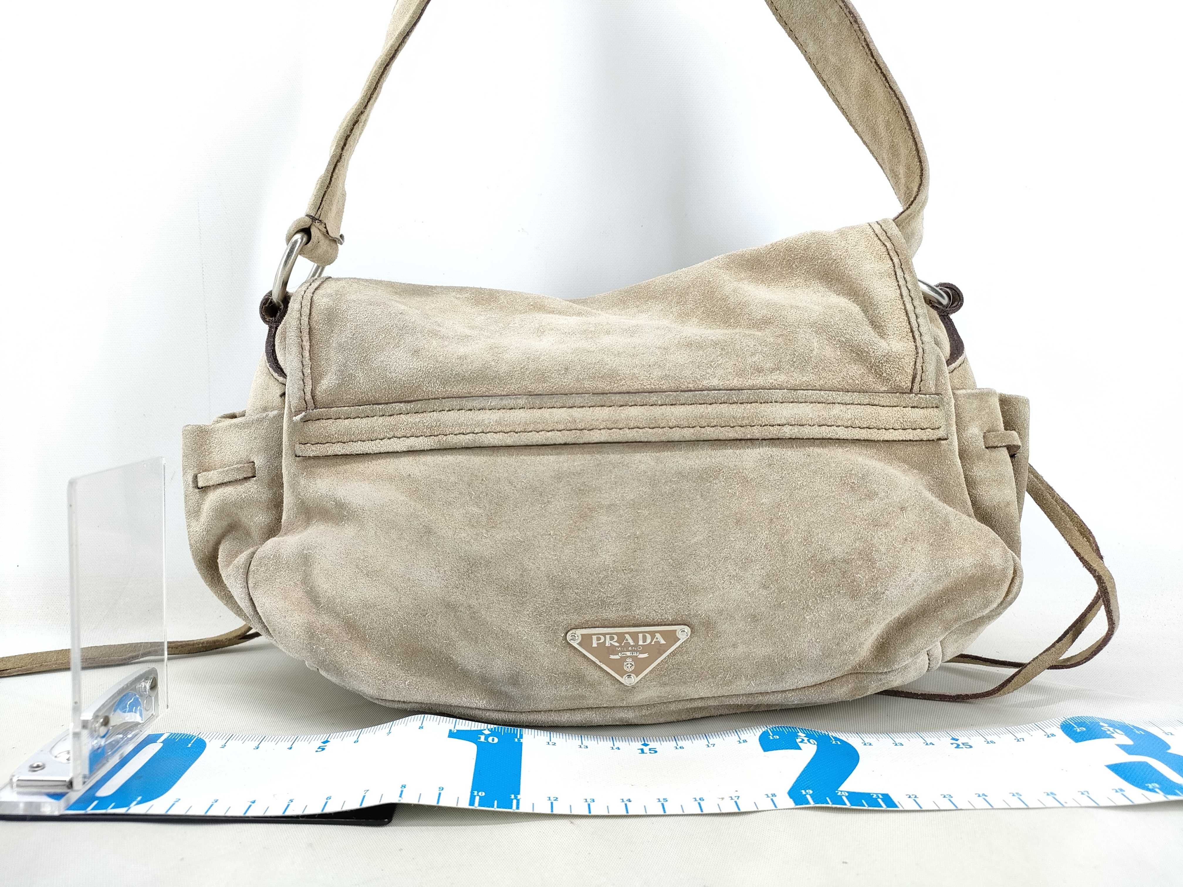 Triangle Logo Plate Suede Shoulder Bag White Tag 7 Handbag — view 2