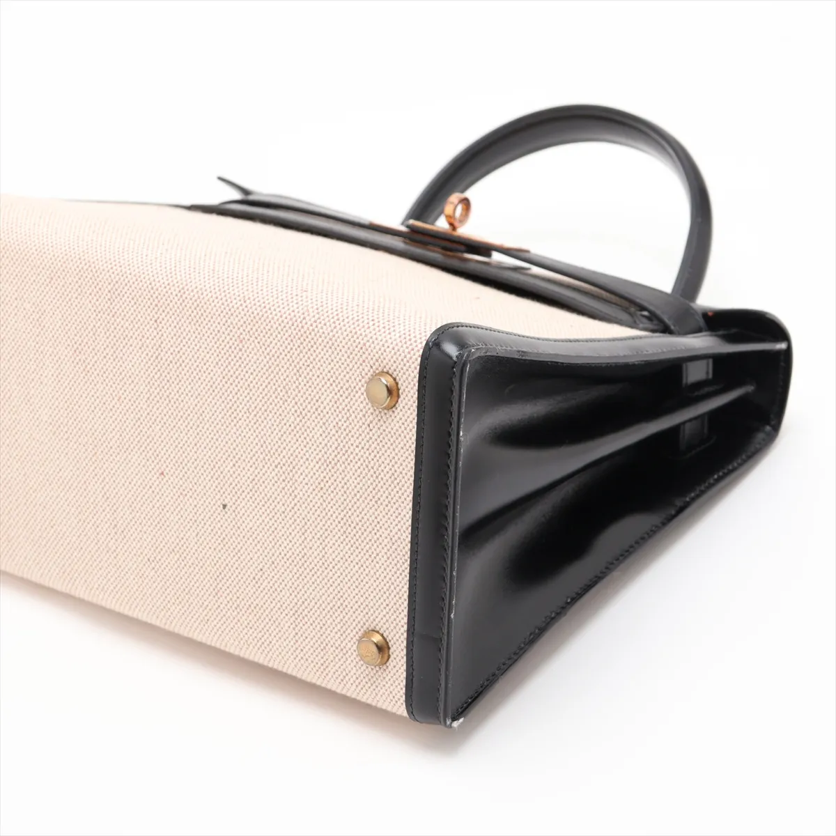[Individually packaged] Hermes Kelly 28 Sellier Toile H x Box Calf Ecru x Black Gold Hardware J: 1980 — view 3