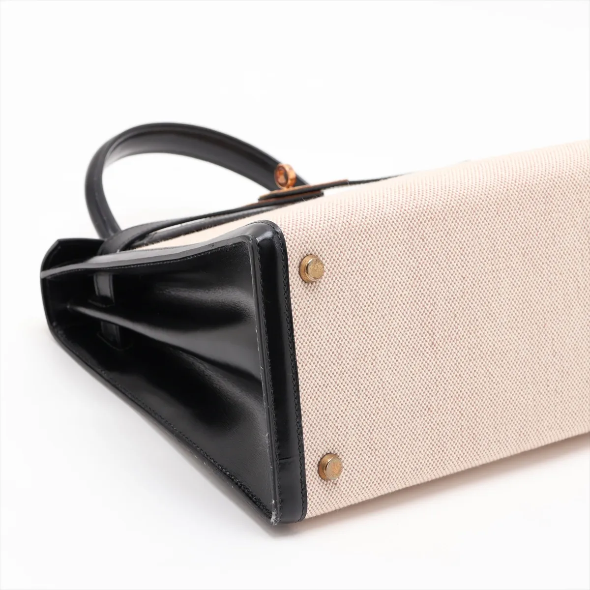 [Individually packaged] Hermes Kelly 28 Sellier Toile H x Box Calf Ecru x Black Gold Hardware J: 1980 — view 4