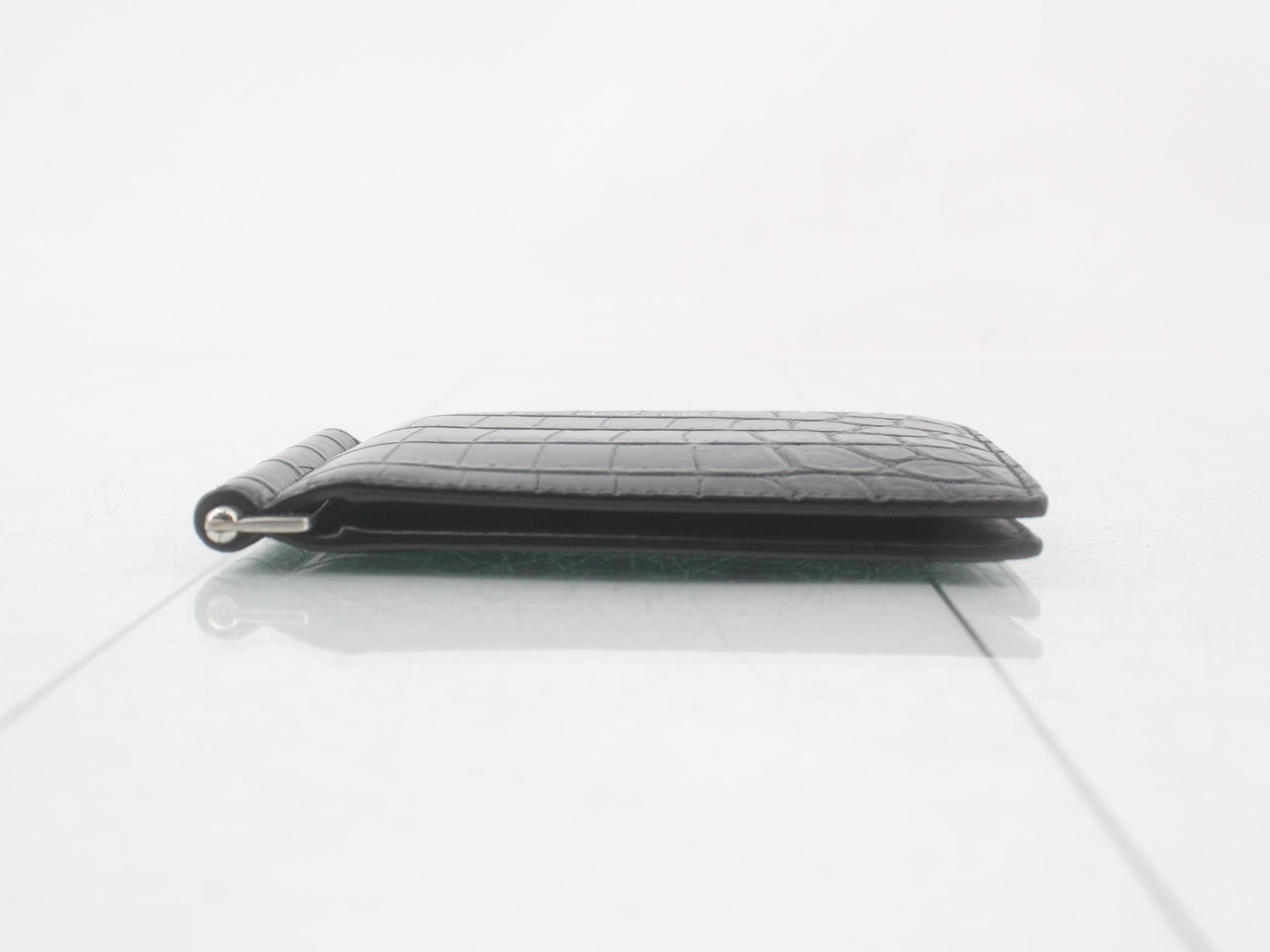 Crocodile-embossed money clip, black — view 3