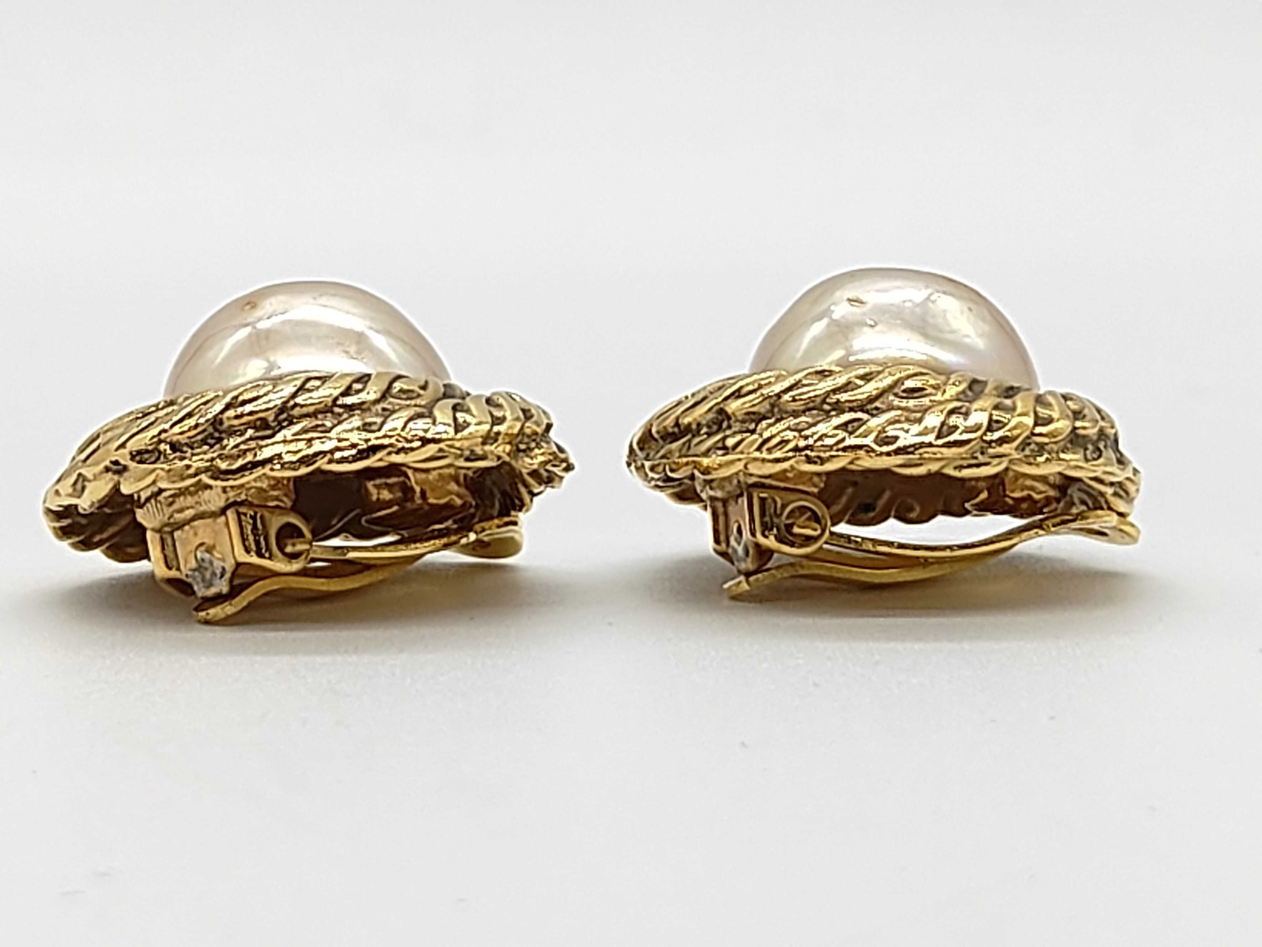 earrings with box, gold rope style with pearls. — view 3