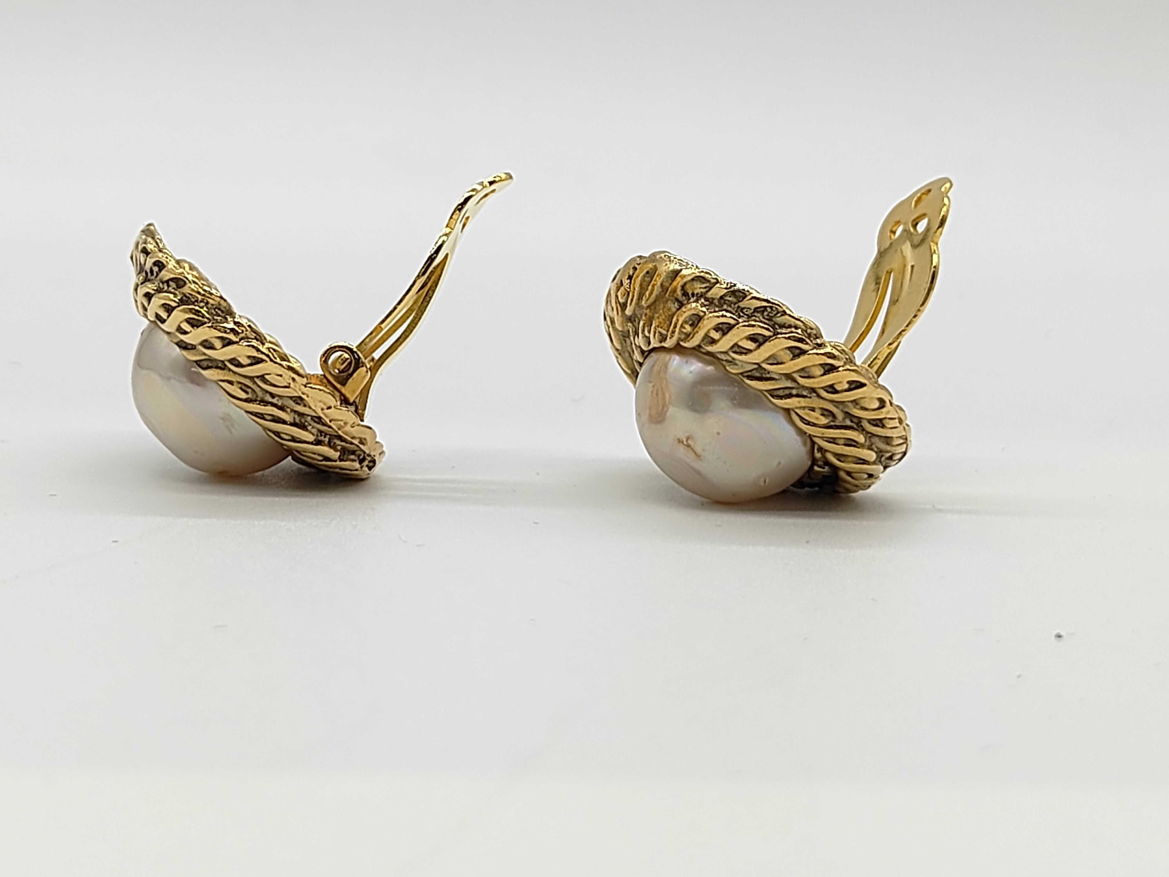 earrings with box, gold rope style with pearls. — view 4