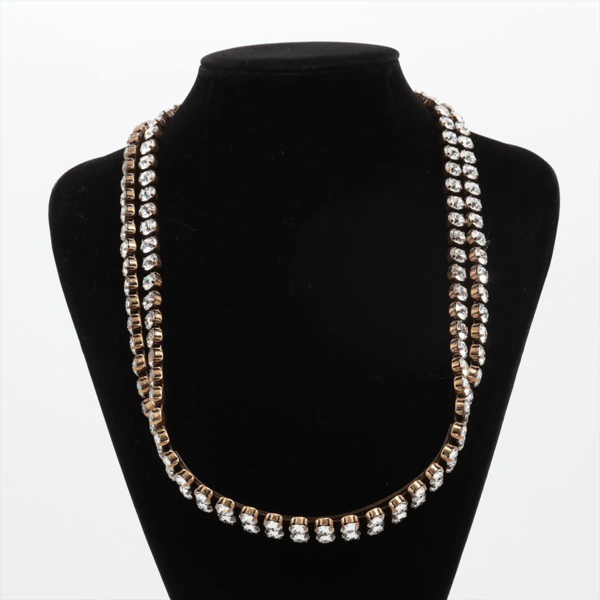 necklace, gold plated with rhinestones. Shows signs of wear, including — view 5