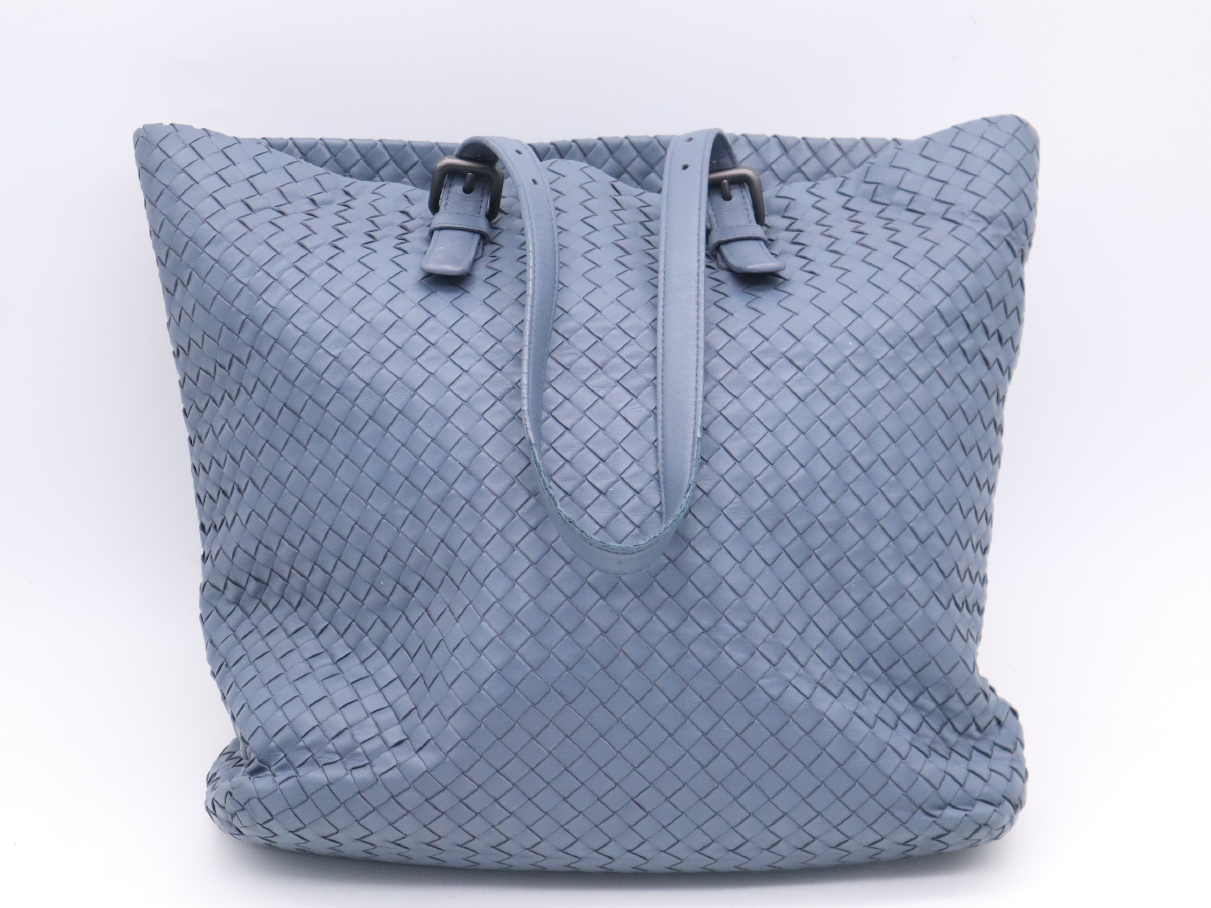 Leather Tote Bag, Blue, Silver Hardware — view 2