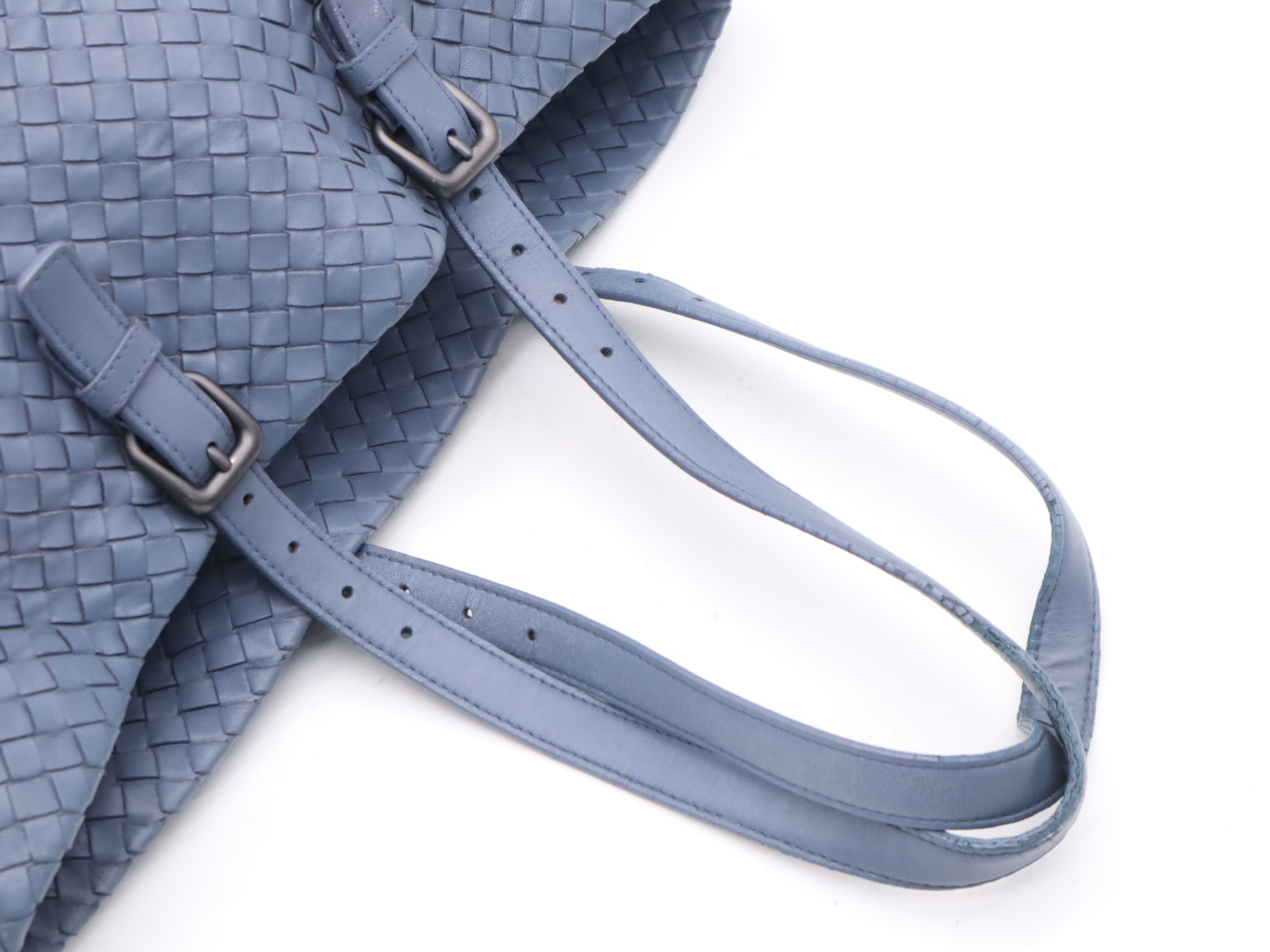 Leather Tote Bag, Blue, Silver Hardware — view 6