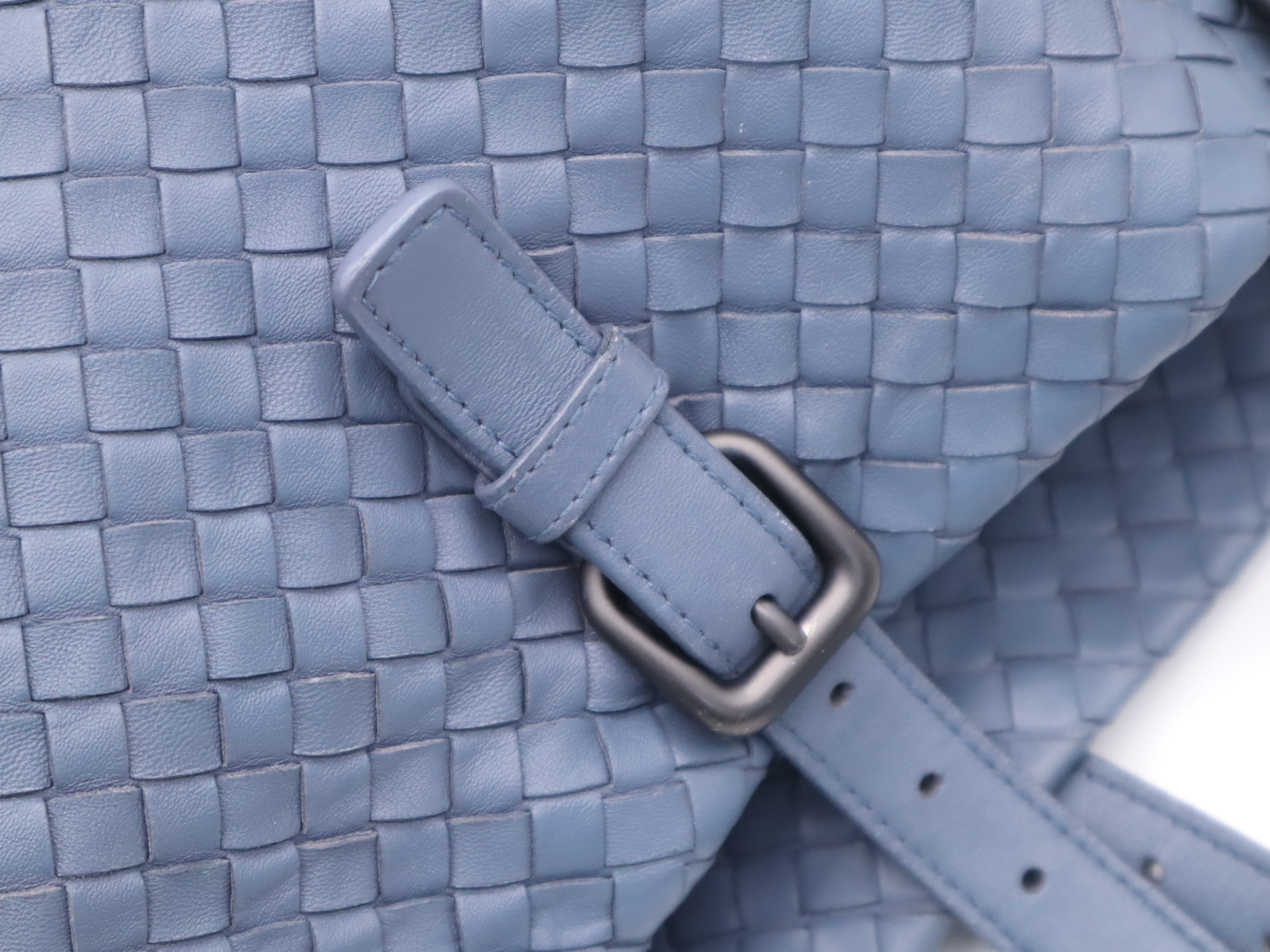 Leather Tote Bag, Blue, Silver Hardware — view 7
