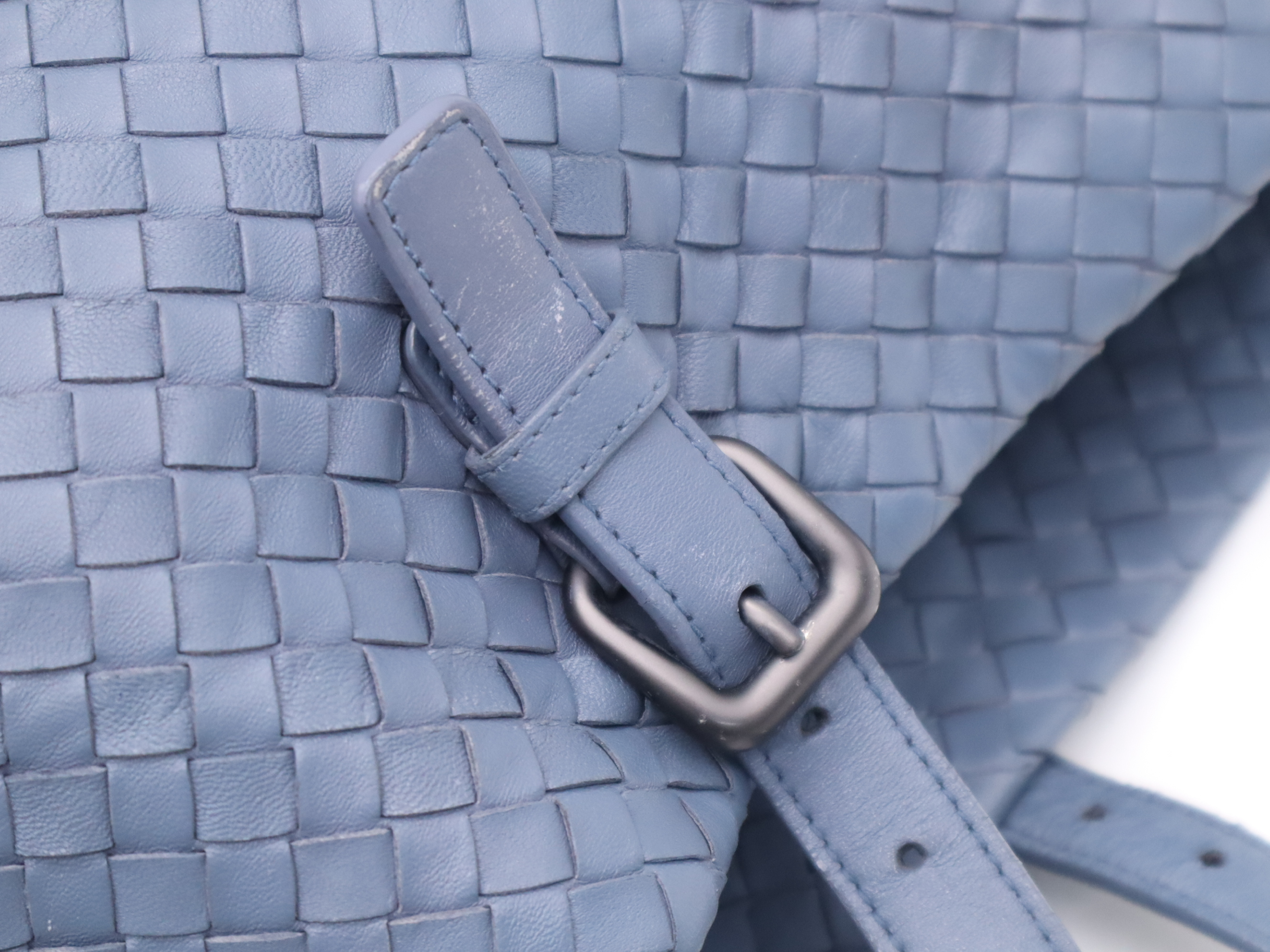 Leather Tote Bag, Blue, Silver Hardware — view 8