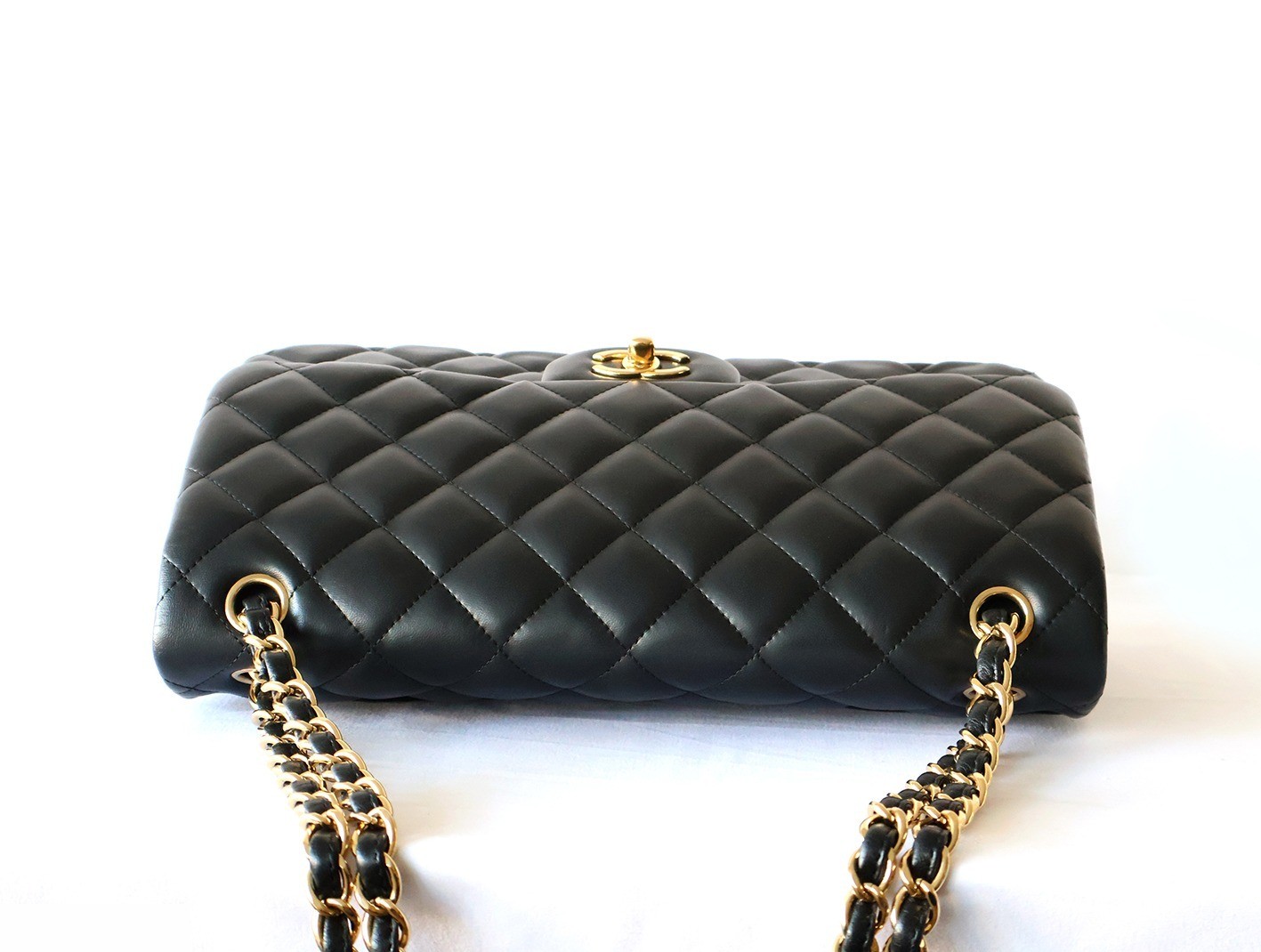 Large Matelassé 30 Lambskin Double Flap Double Chain Shoulder Bag, Black — view 8