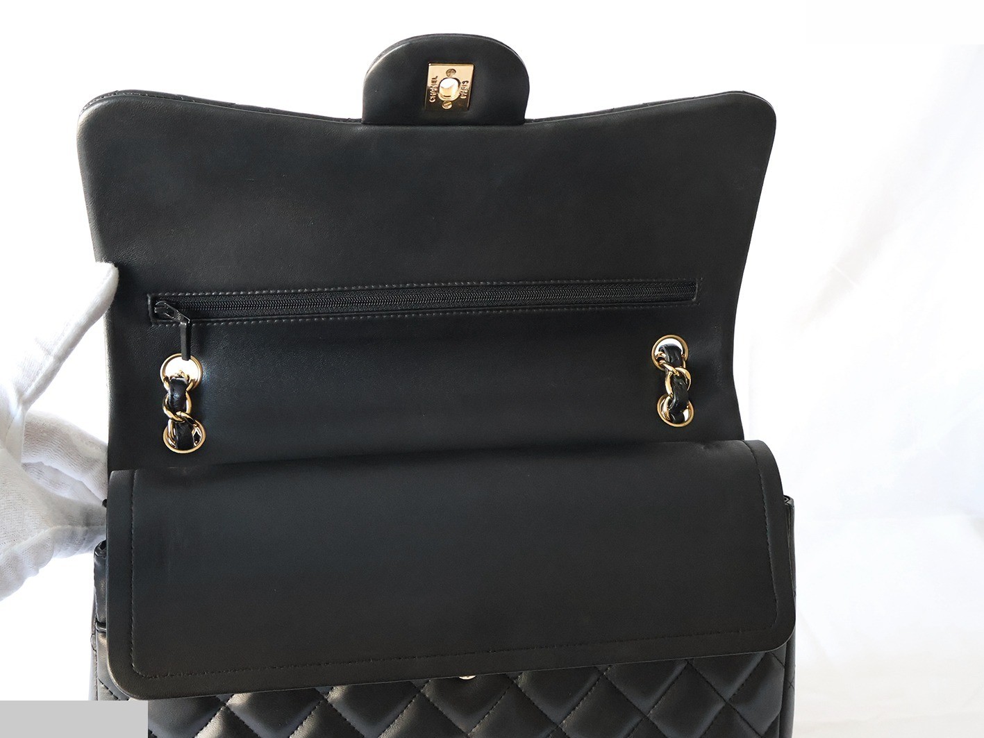 Large Matelassé 30 Lambskin Double Flap Double Chain Shoulder Bag, Black — view 10