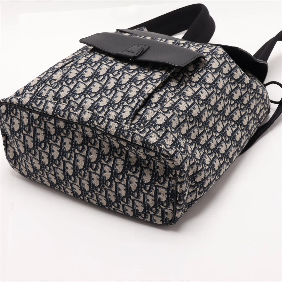 Oblique Motion Canvas x Leather Backpack/Rucksack, Navy — view 3