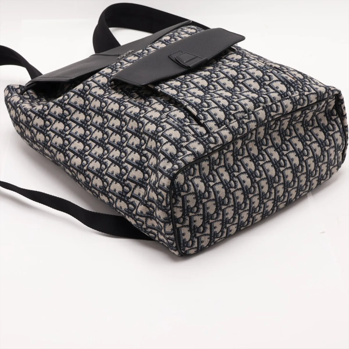 Oblique Motion Canvas x Leather Backpack/Rucksack, Navy — view 4