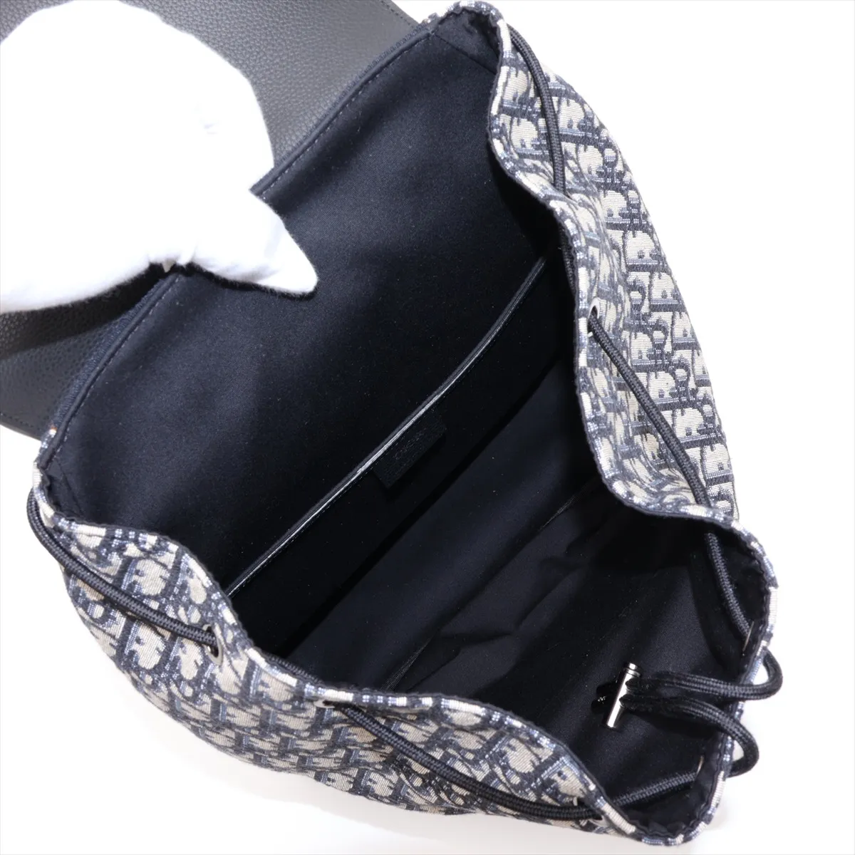 Oblique Motion Canvas x Leather Backpack/Rucksack, Navy — view 7