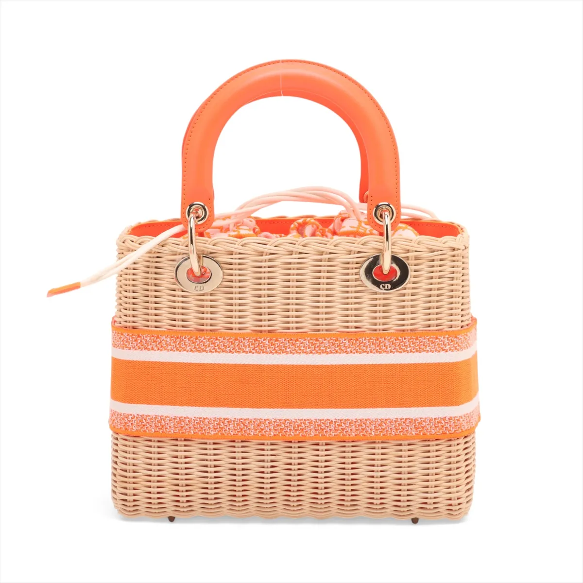Lady Dior Wicker Rattan x Canvas 2WAY Handbag Beige x Orange — view 2