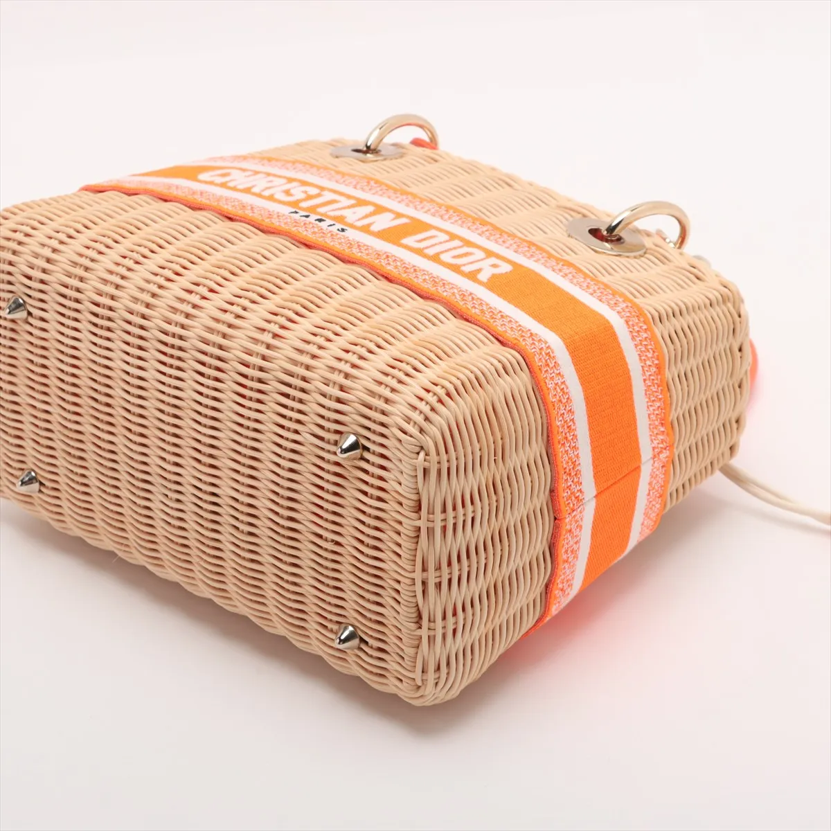 Lady Dior Wicker Rattan x Canvas 2WAY Handbag Beige x Orange — view 3