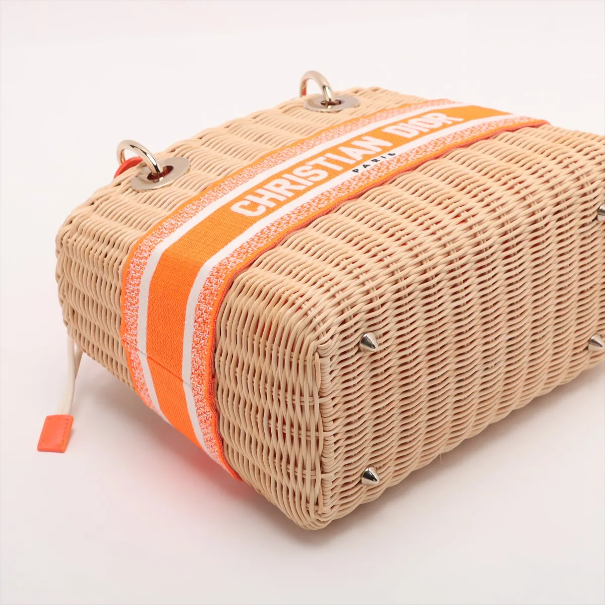 Lady Dior Wicker Rattan x Canvas 2WAY Handbag Beige x Orange — view 4