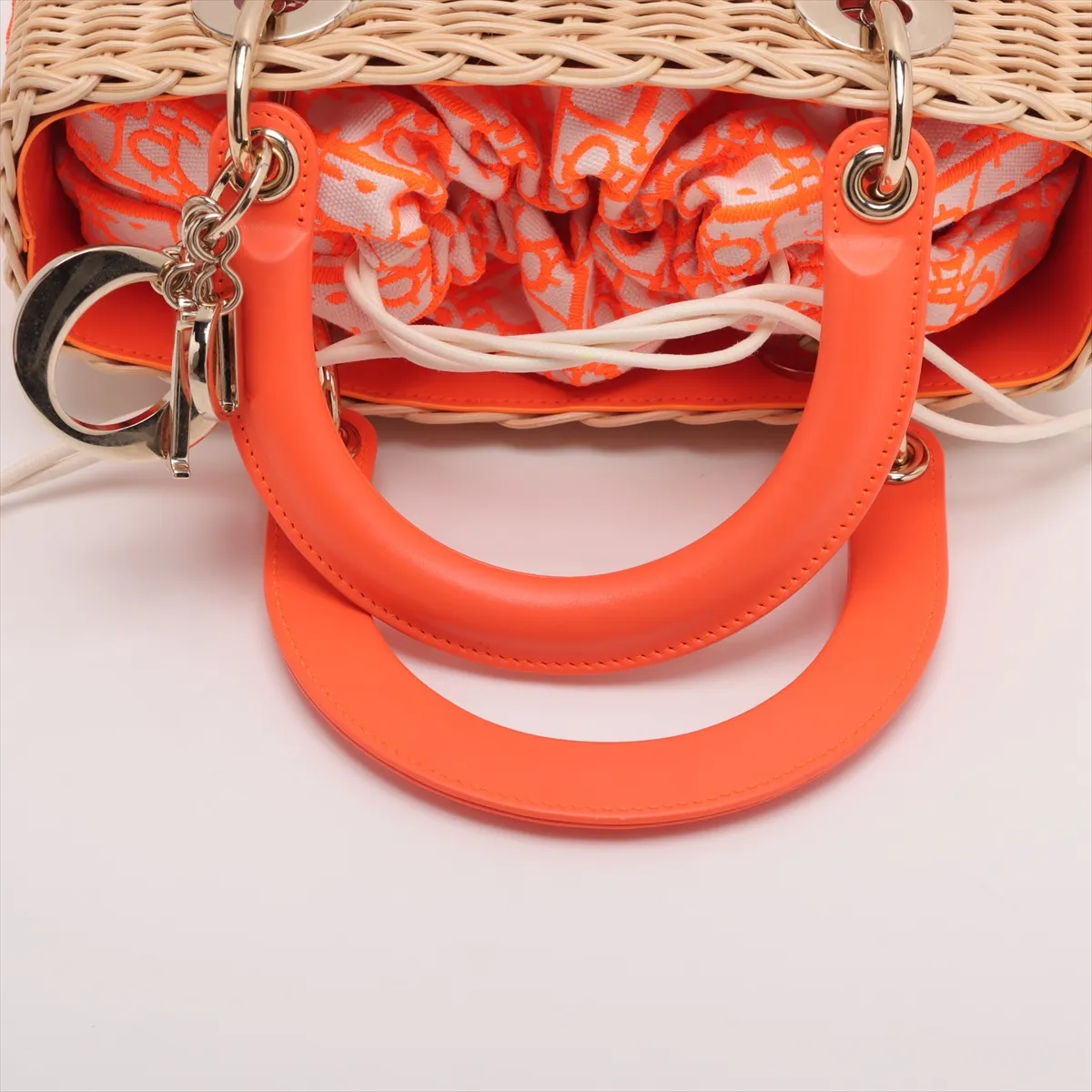 Lady Dior Wicker Rattan x Canvas 2WAY Handbag Beige x Orange — view 5