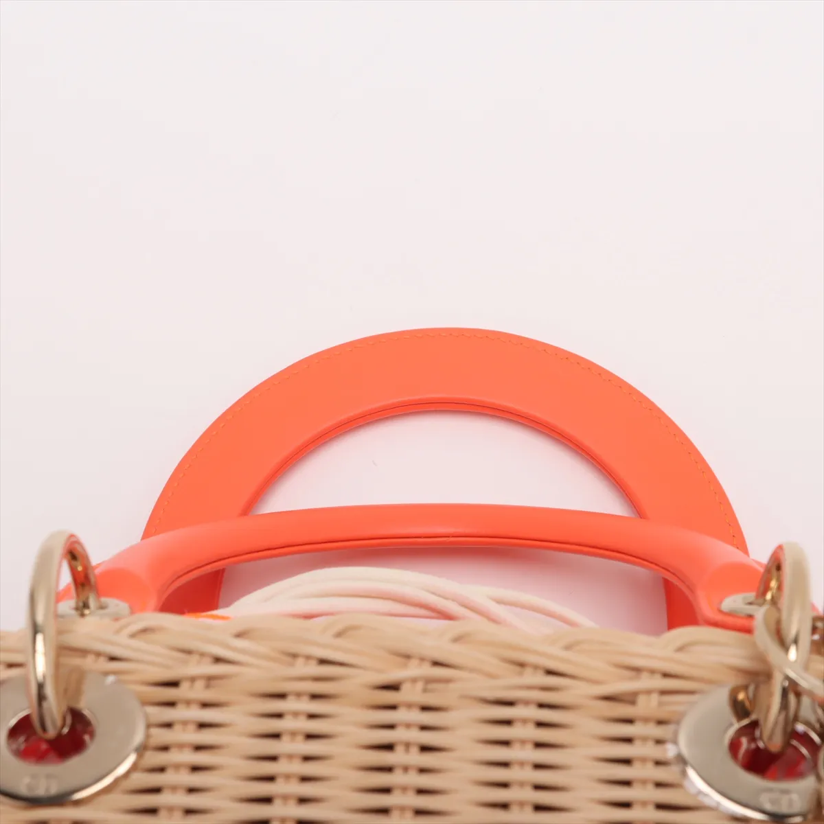 Lady Dior Wicker Rattan x Canvas 2WAY Handbag Beige x Orange — view 6