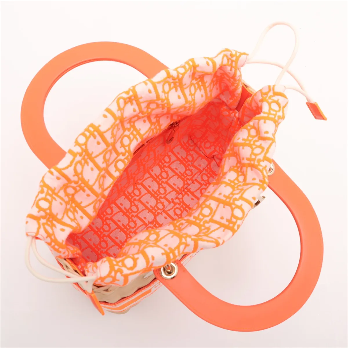 Lady Dior Wicker Rattan x Canvas 2WAY Handbag Beige x Orange — view 8
