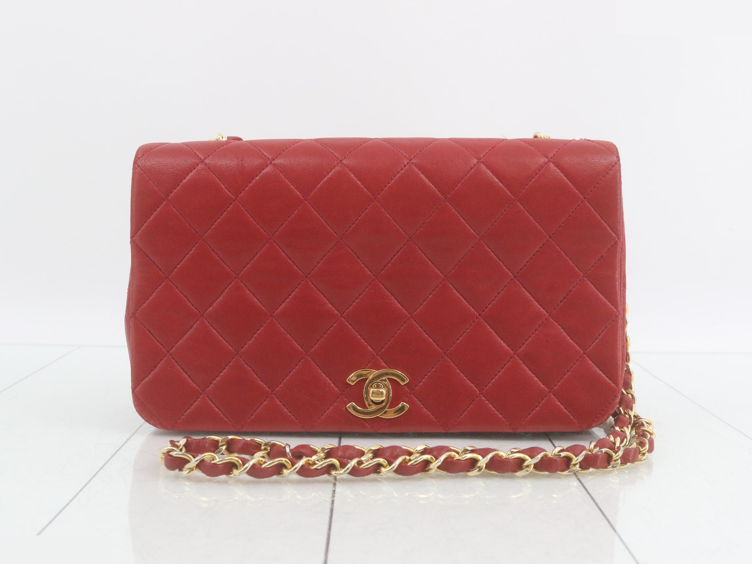 Matelassé Full Flap Shoulder Bag, Red, Series 1