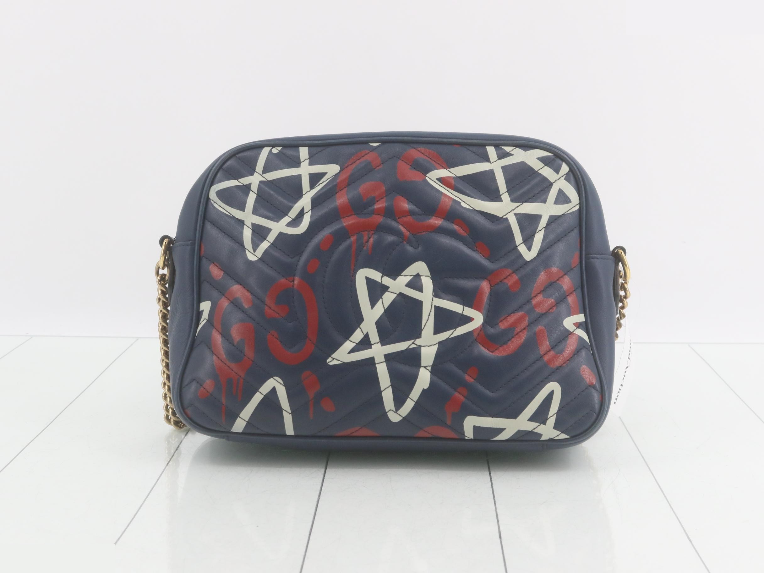 GG Marmont Leather Chain Shoulder Bag, Navy — view 2