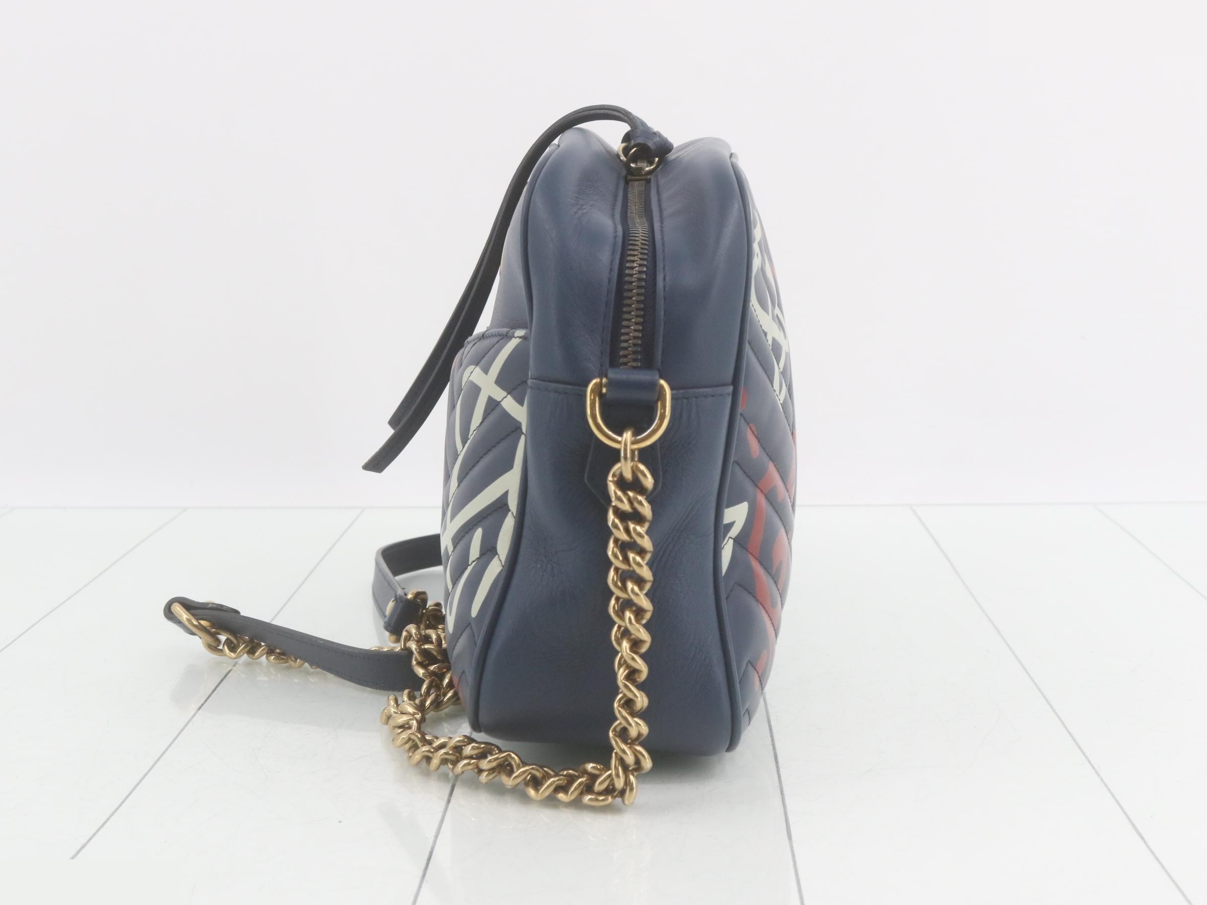 GG Marmont Leather Chain Shoulder Bag, Navy — view 3