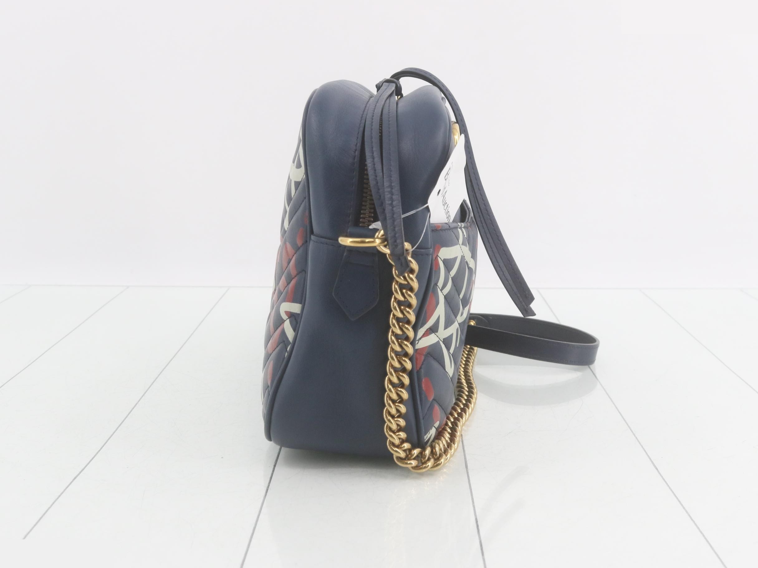 GG Marmont Leather Chain Shoulder Bag, Navy — view 4