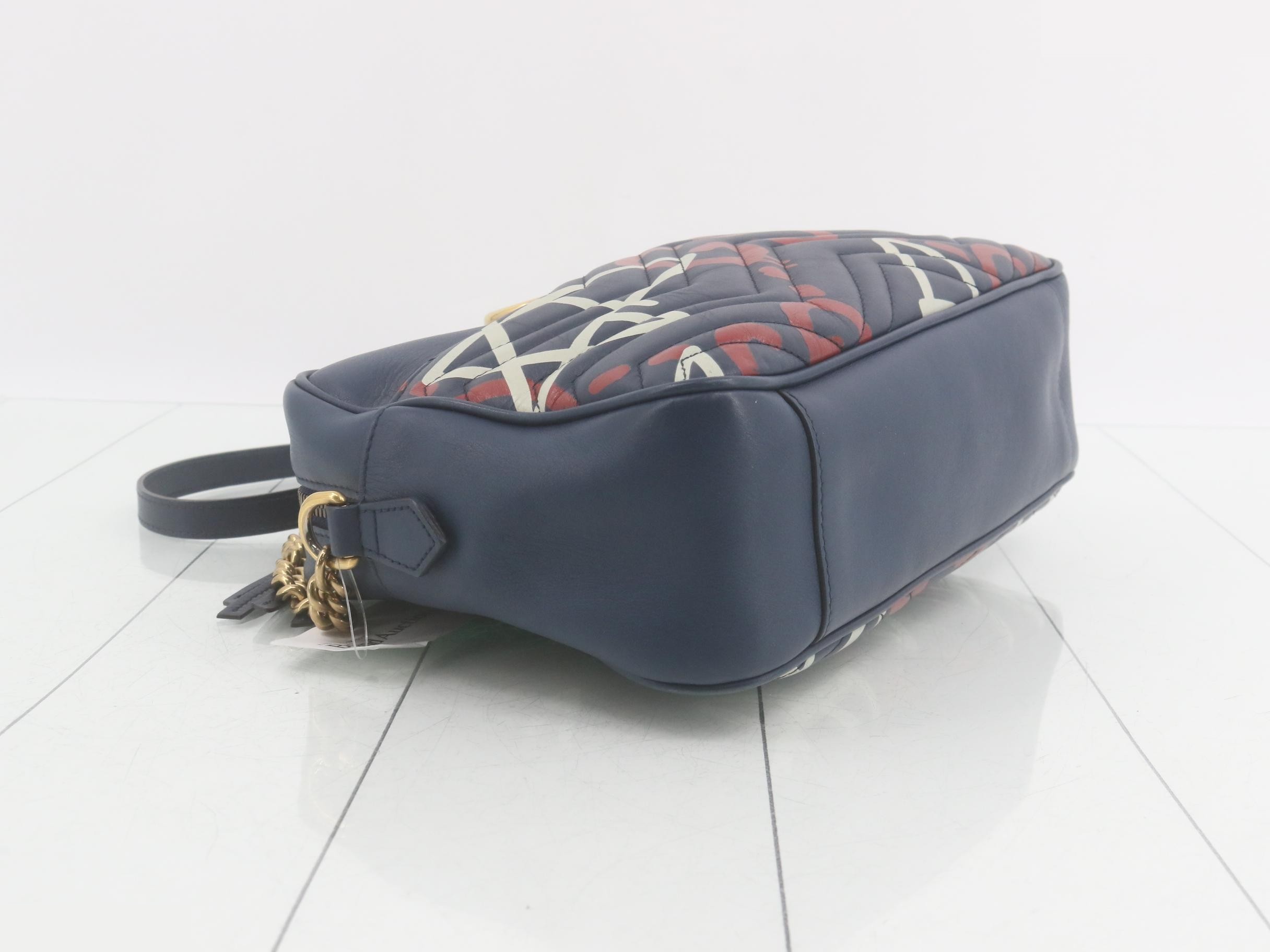 GG Marmont Leather Chain Shoulder Bag, Navy — view 5