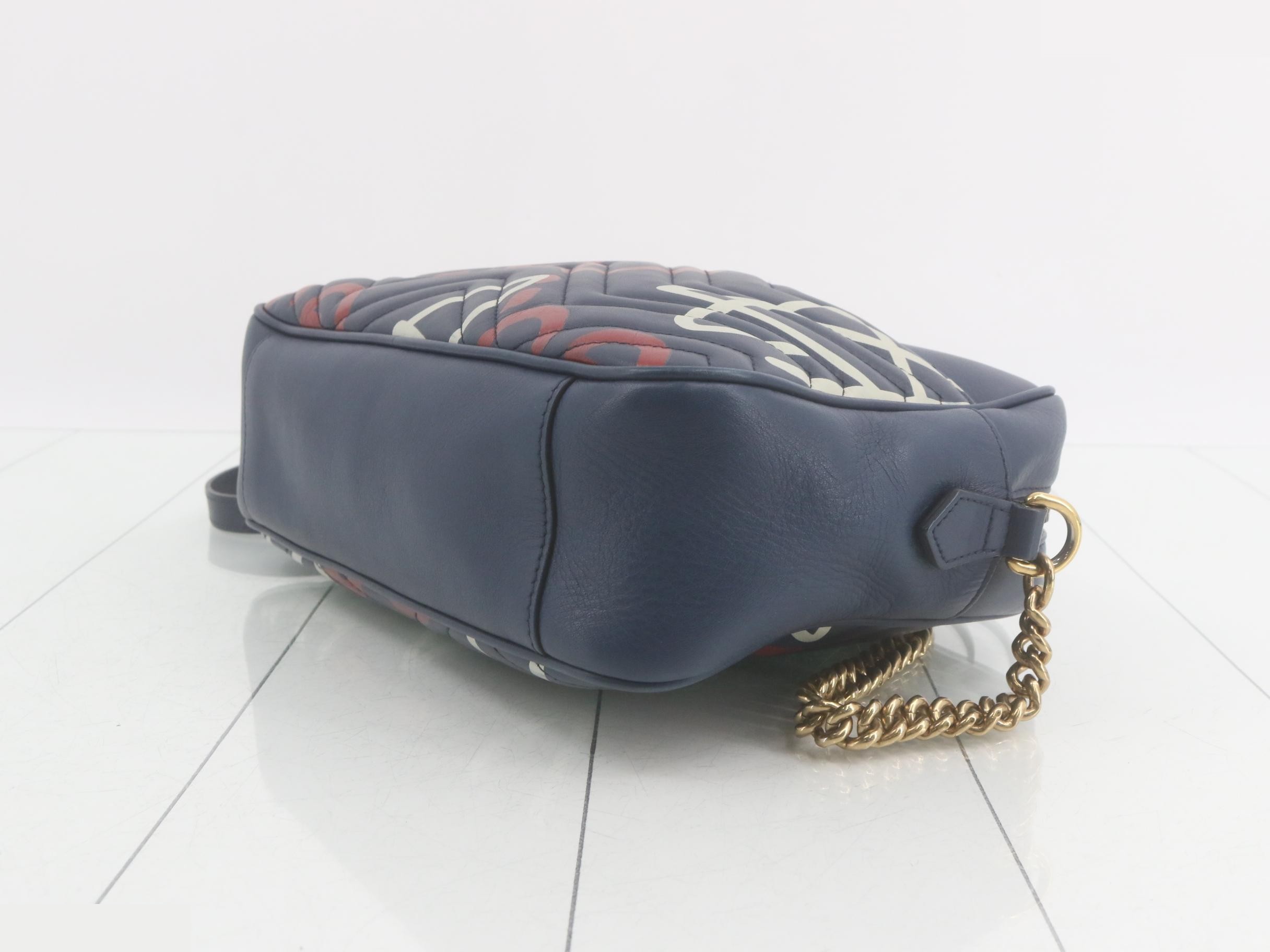 GG Marmont Leather Chain Shoulder Bag, Navy — view 6