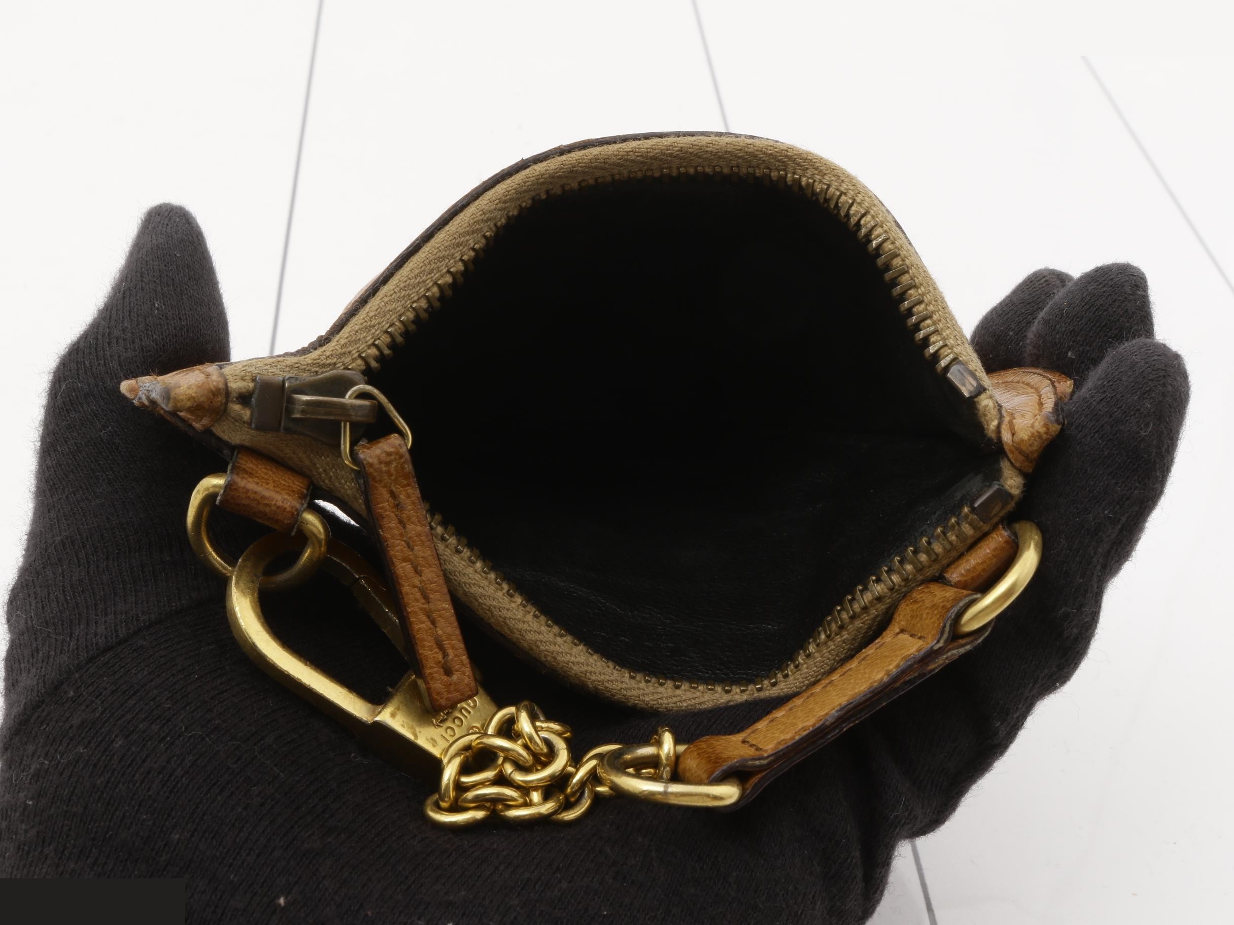 Interlocking (Bag) Coin Case, Studded Leather, Brown — view 4