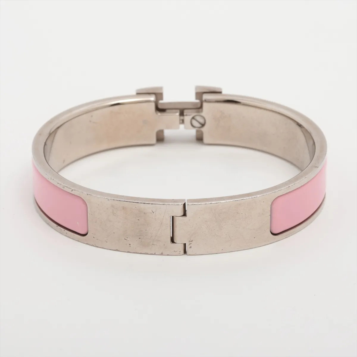 Click H Fan ST0270 Bangle, Metal, Silver x Pink. Shows signs of wear, — view 2