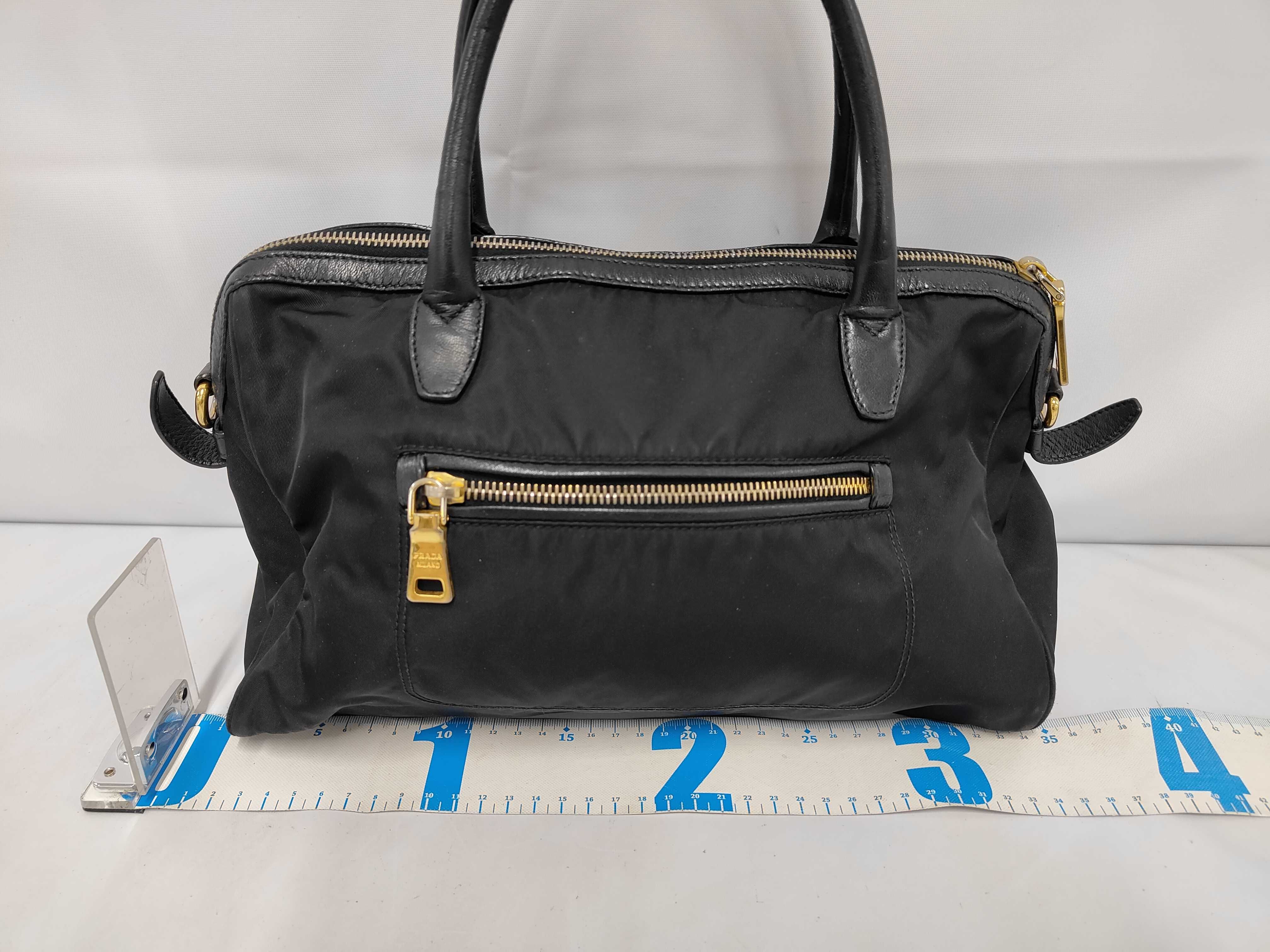 2-way handbag/shoulder bag, nylon x leather, with strap. — view 2