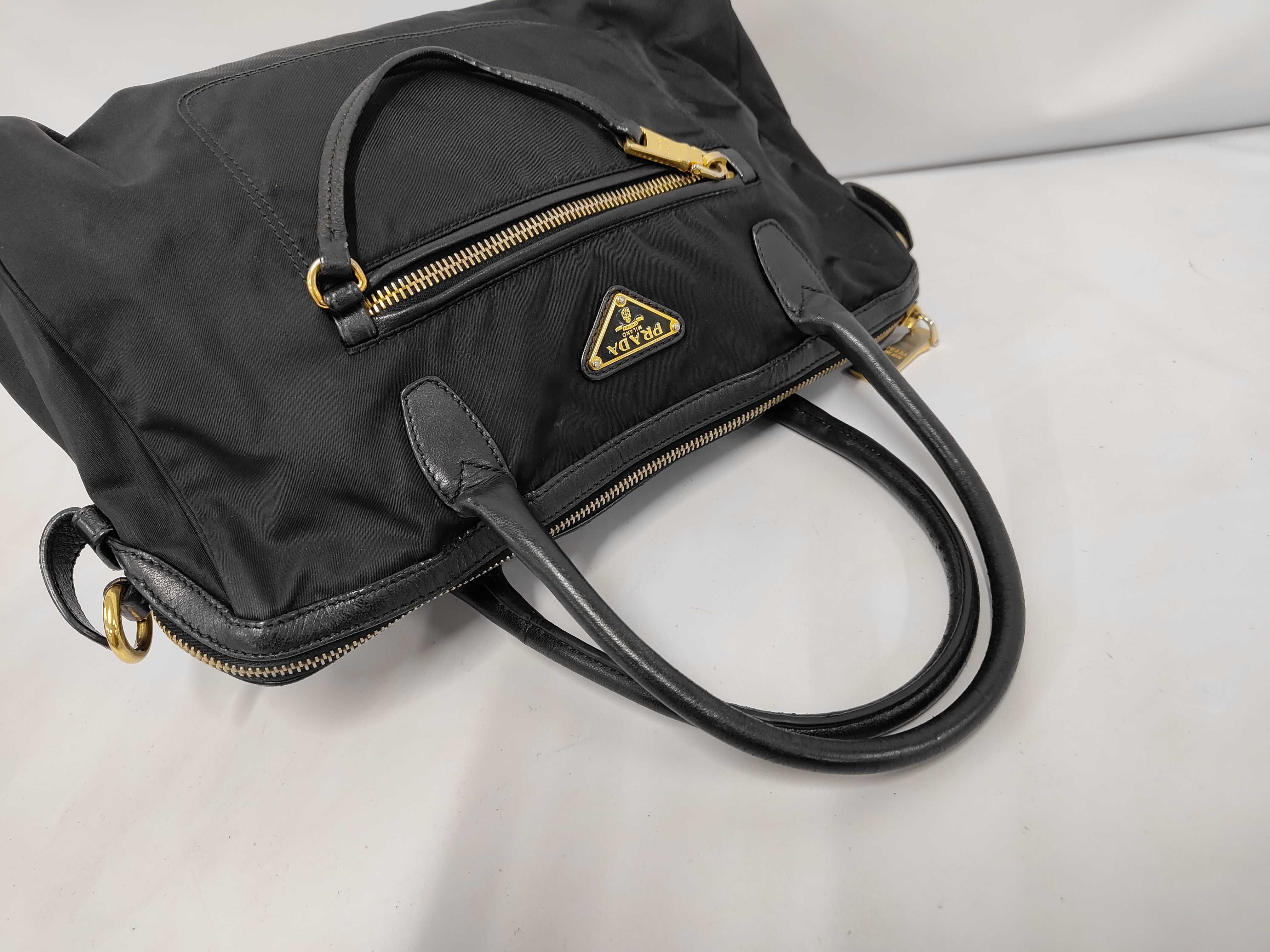 2-way handbag/shoulder bag, nylon x leather, with strap. — view 5