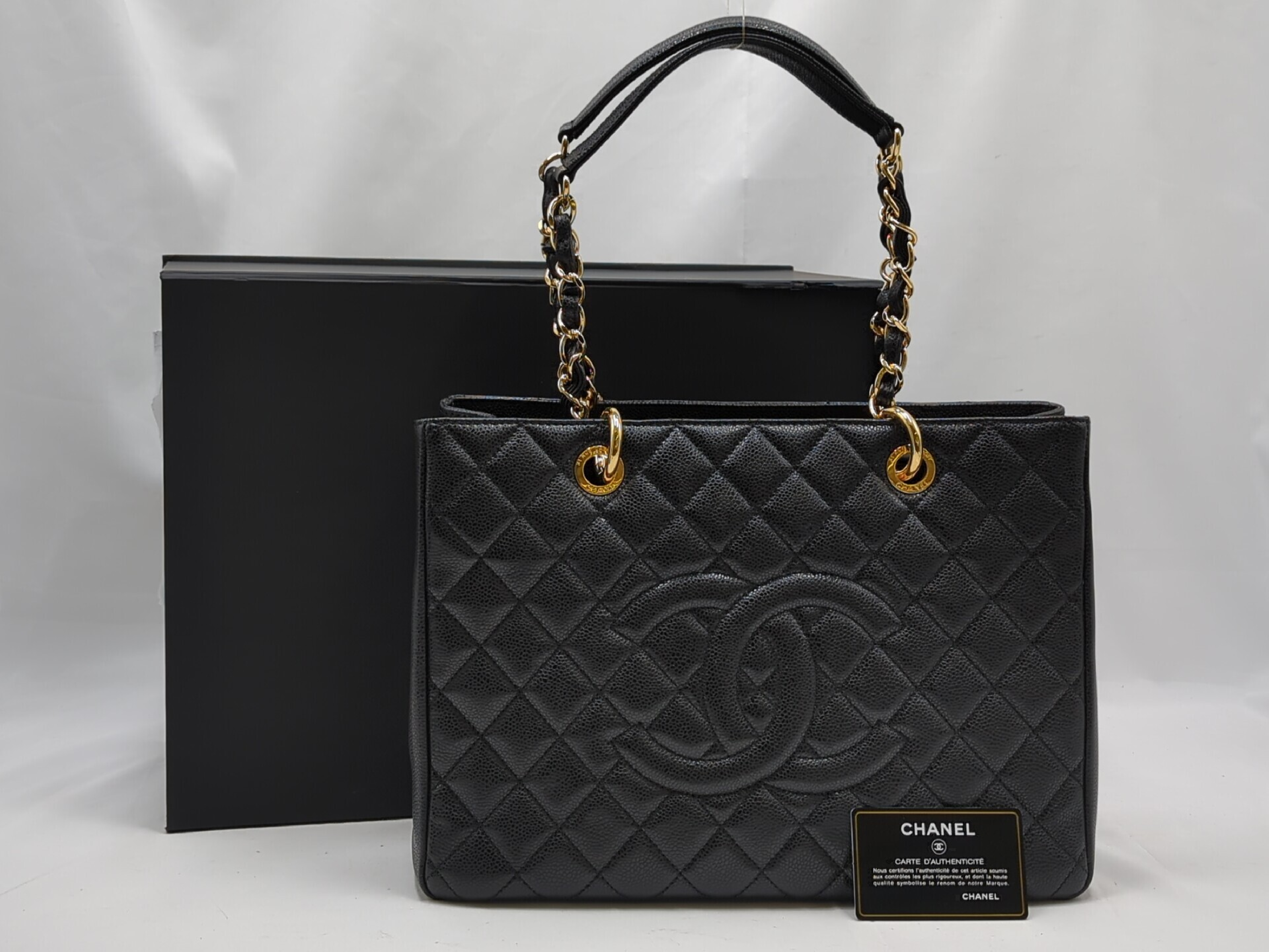 Caviar Skin GST Black Gold Hardware 16 Series Tote Bag