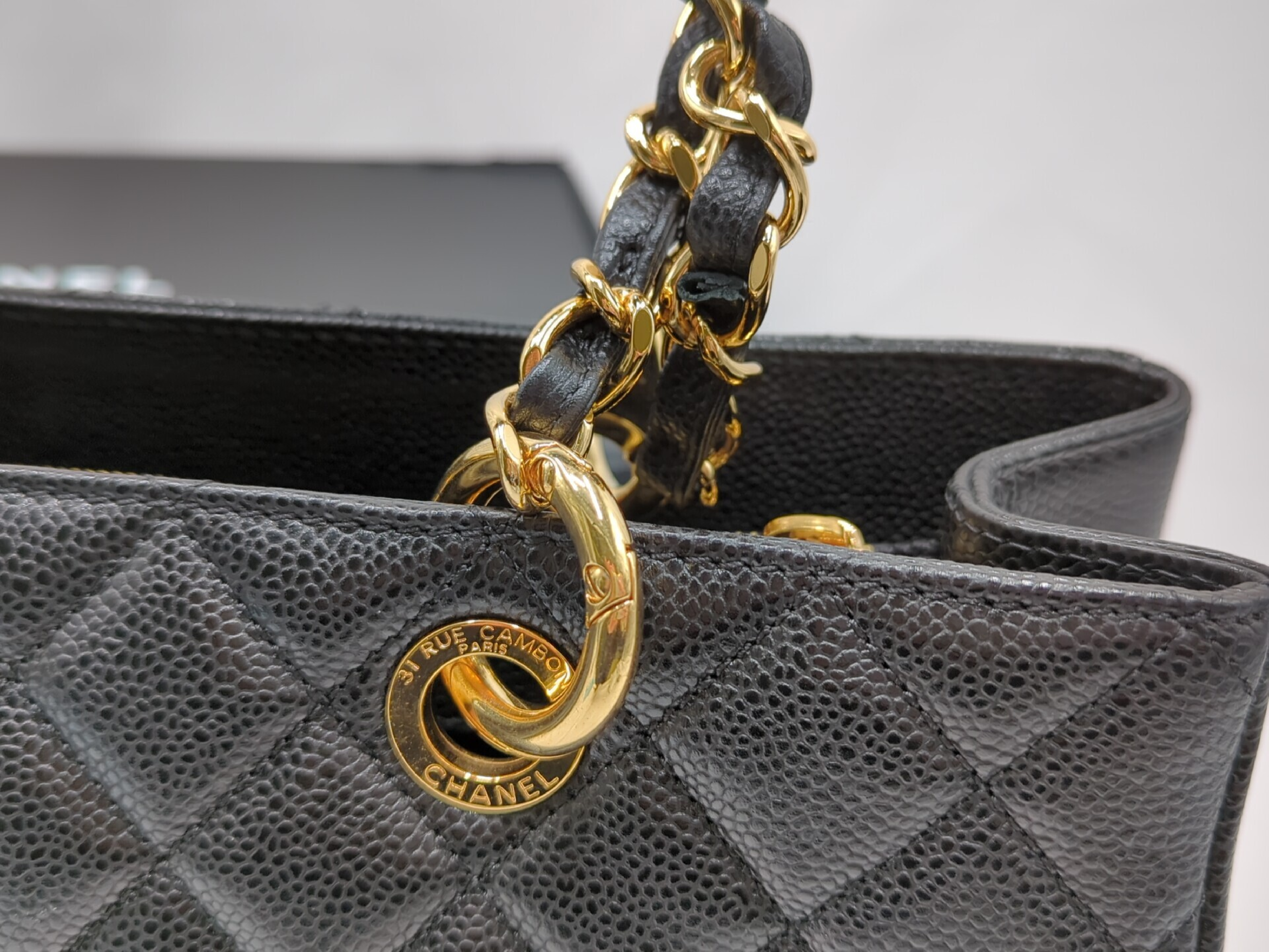 Caviar Skin GST Black Gold Hardware 16 Series Tote Bag — view 8