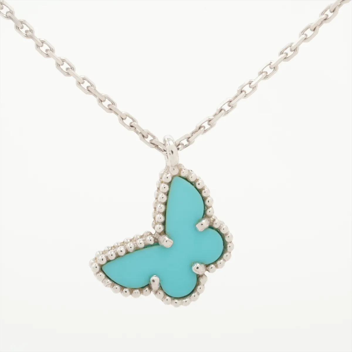 Sweet Alhambra Papillon Turquoise Necklace, 750 (WG), 2.9g, JE269397. Minor chips on the stone, — view 2