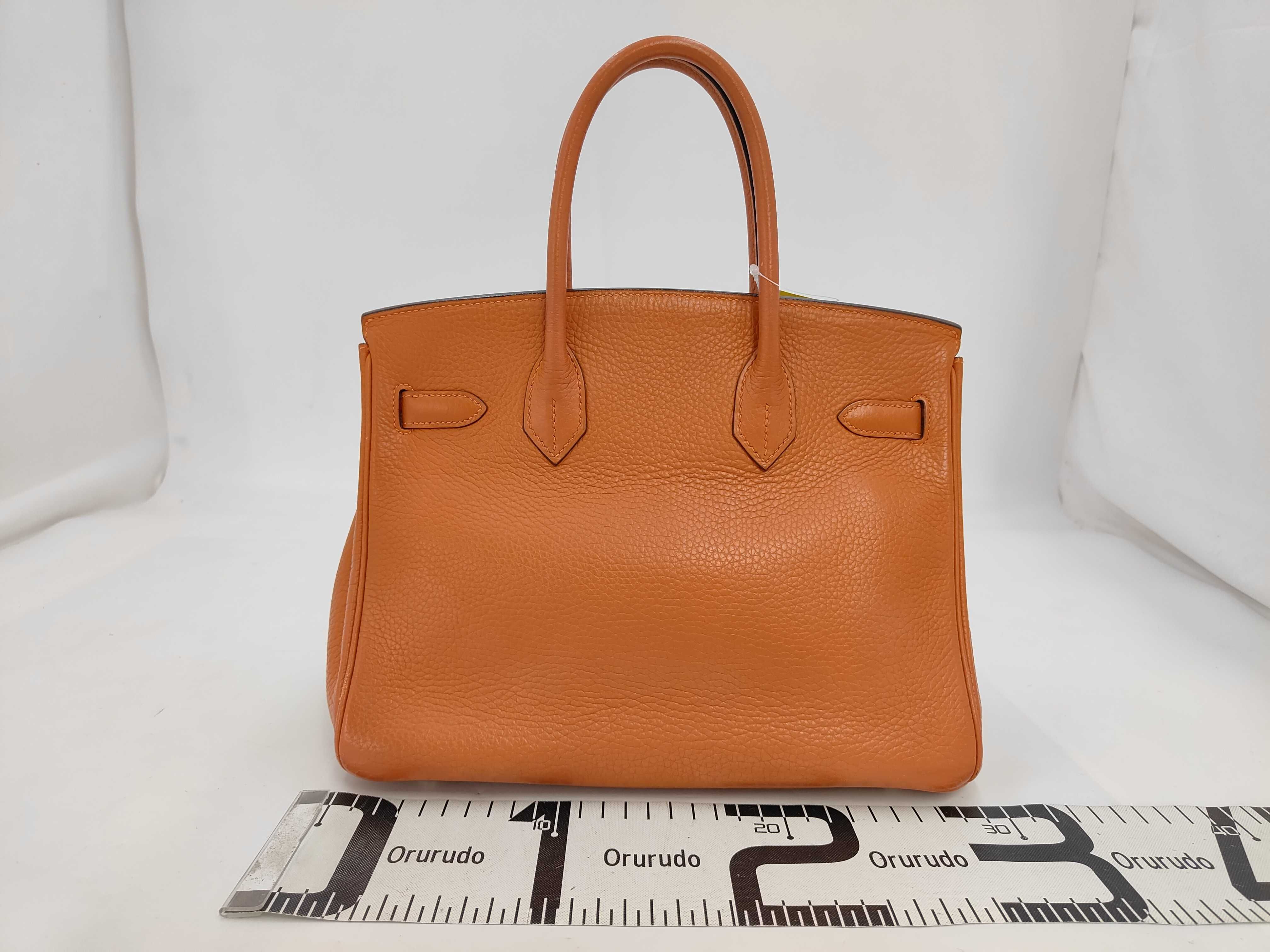 Birkin 30, Taurillon Clemence leather, silver hardware, orange color, stamped I, handbag — view 2