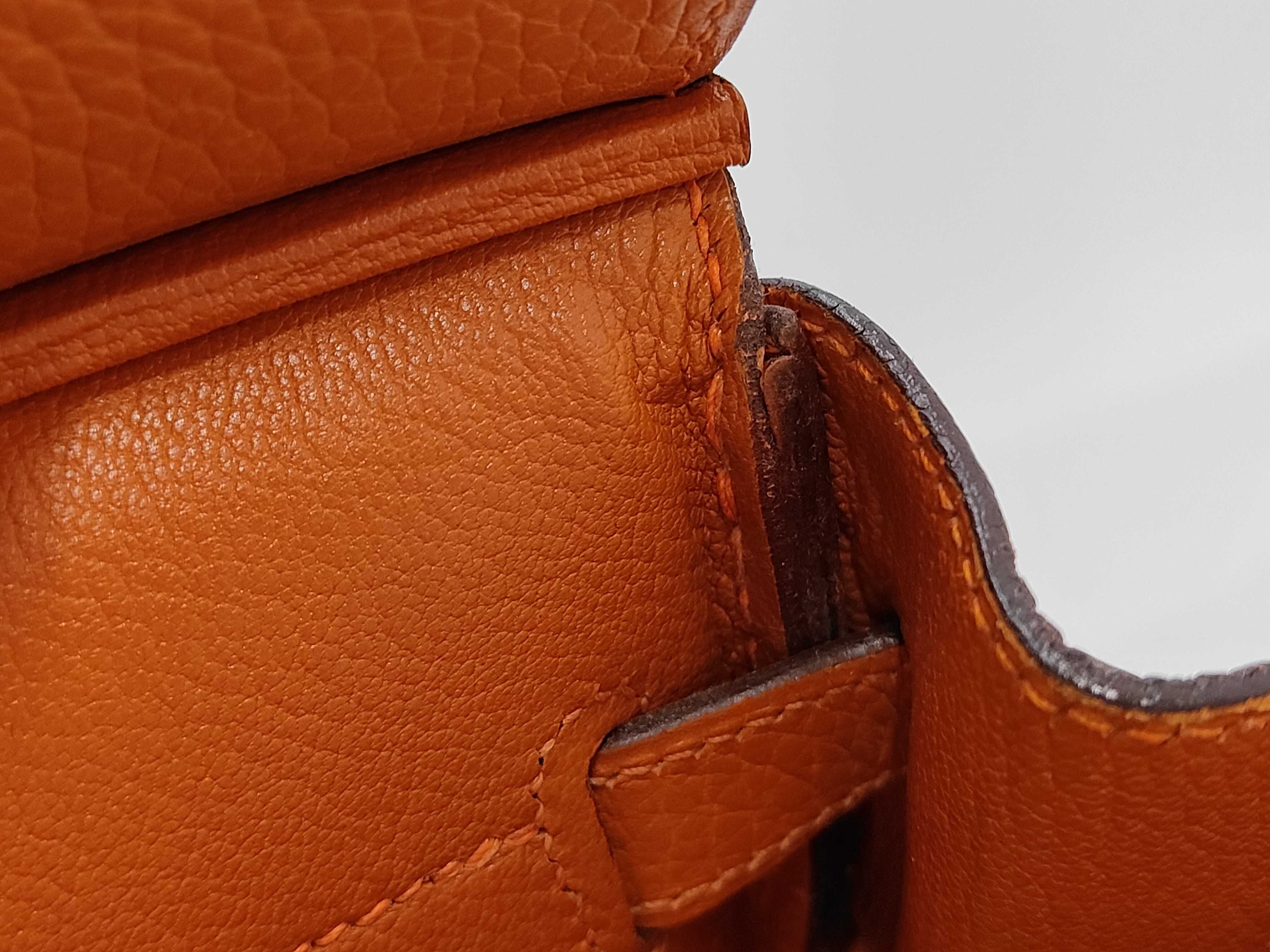 Birkin 30, Taurillon Clemence leather, silver hardware, orange color, stamped I, handbag — view 11