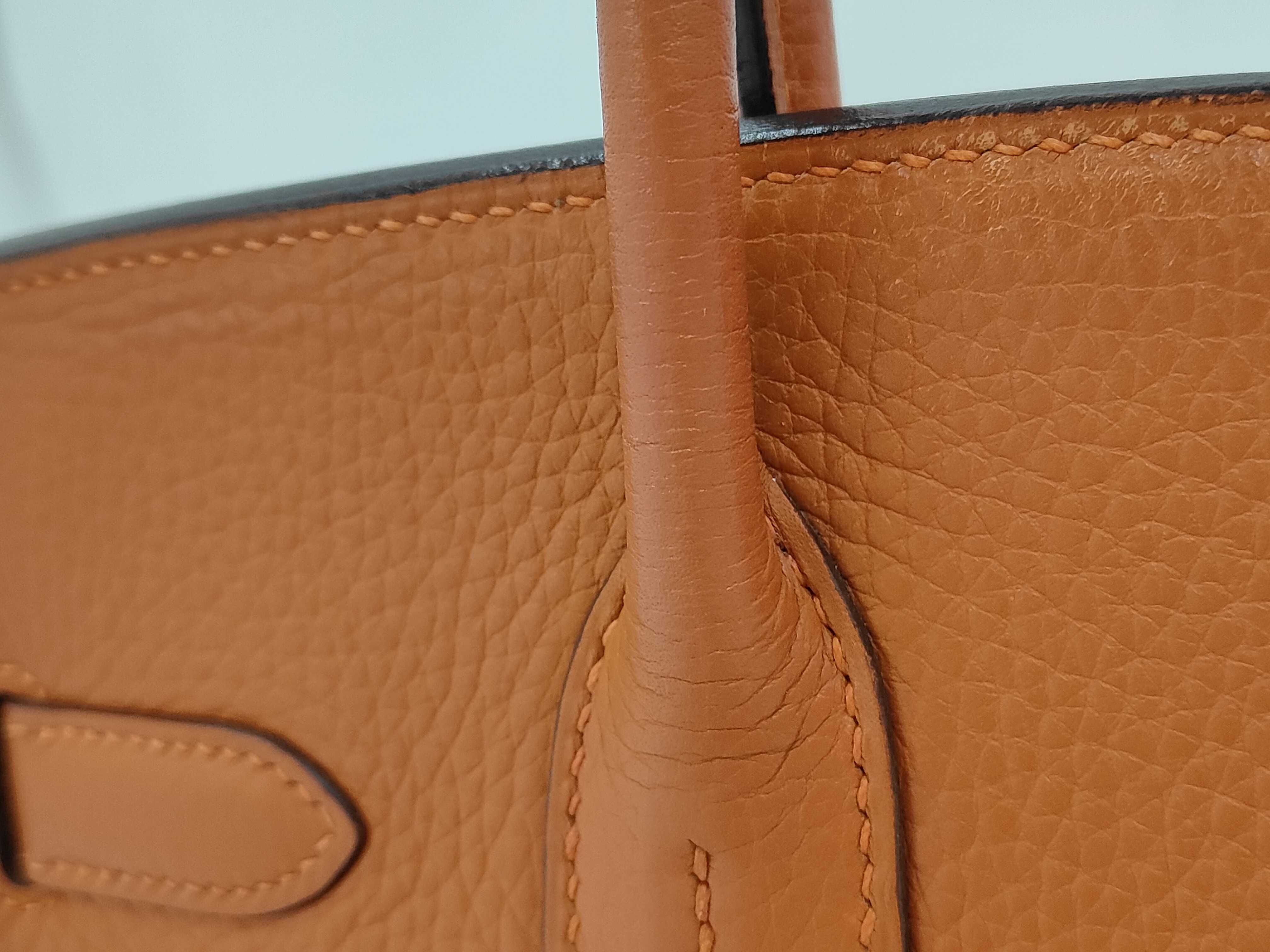 Birkin 30, Taurillon Clemence leather, silver hardware, orange color, stamped I, handbag — view 3