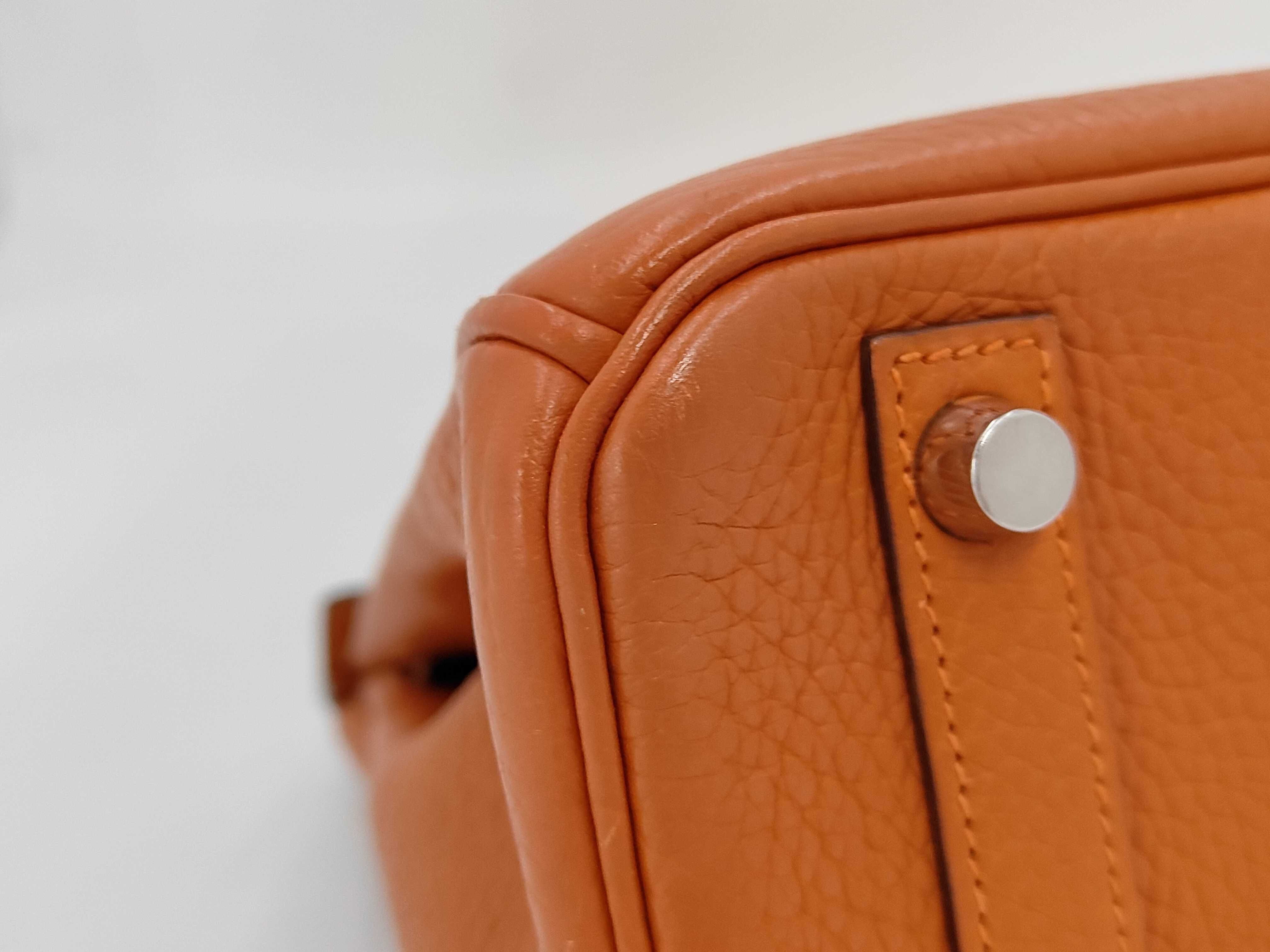 Birkin 30, Taurillon Clemence leather, silver hardware, orange color, stamped I, handbag — view 6