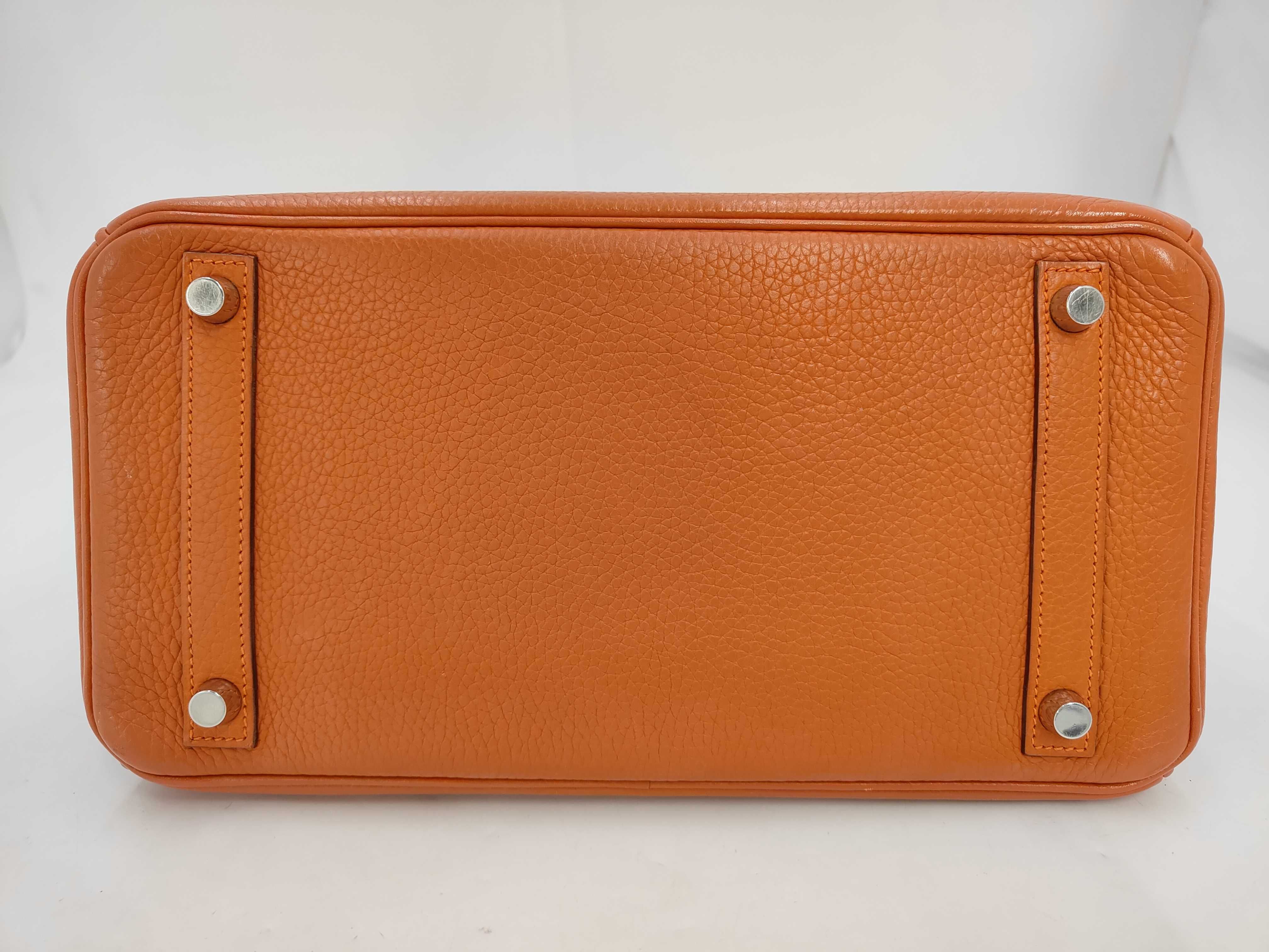 Birkin 30, Taurillon Clemence leather, silver hardware, orange color, stamped I, handbag — view 7