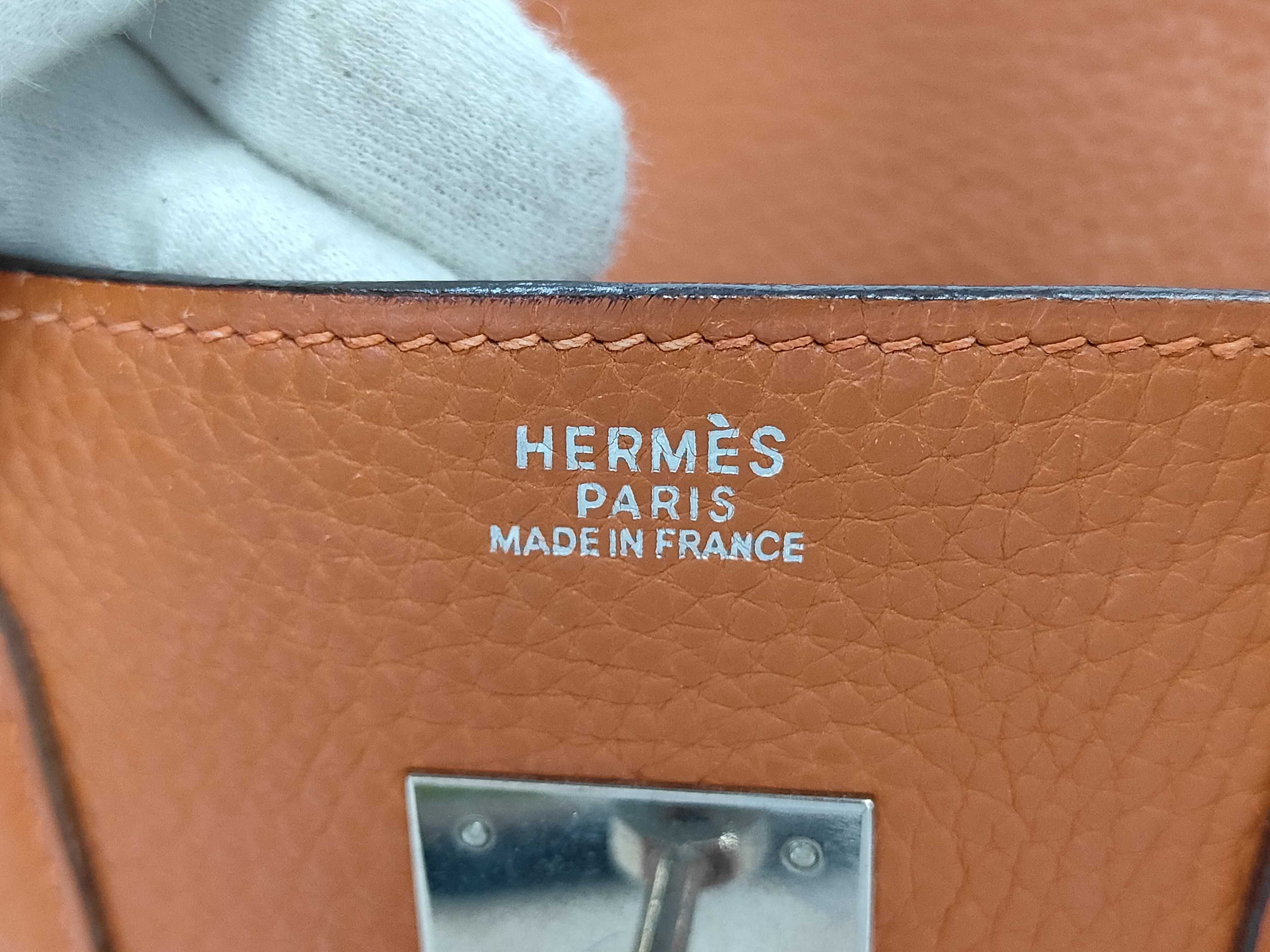 Birkin 30, Taurillon Clemence leather, silver hardware, orange color, stamped I, handbag — view 9