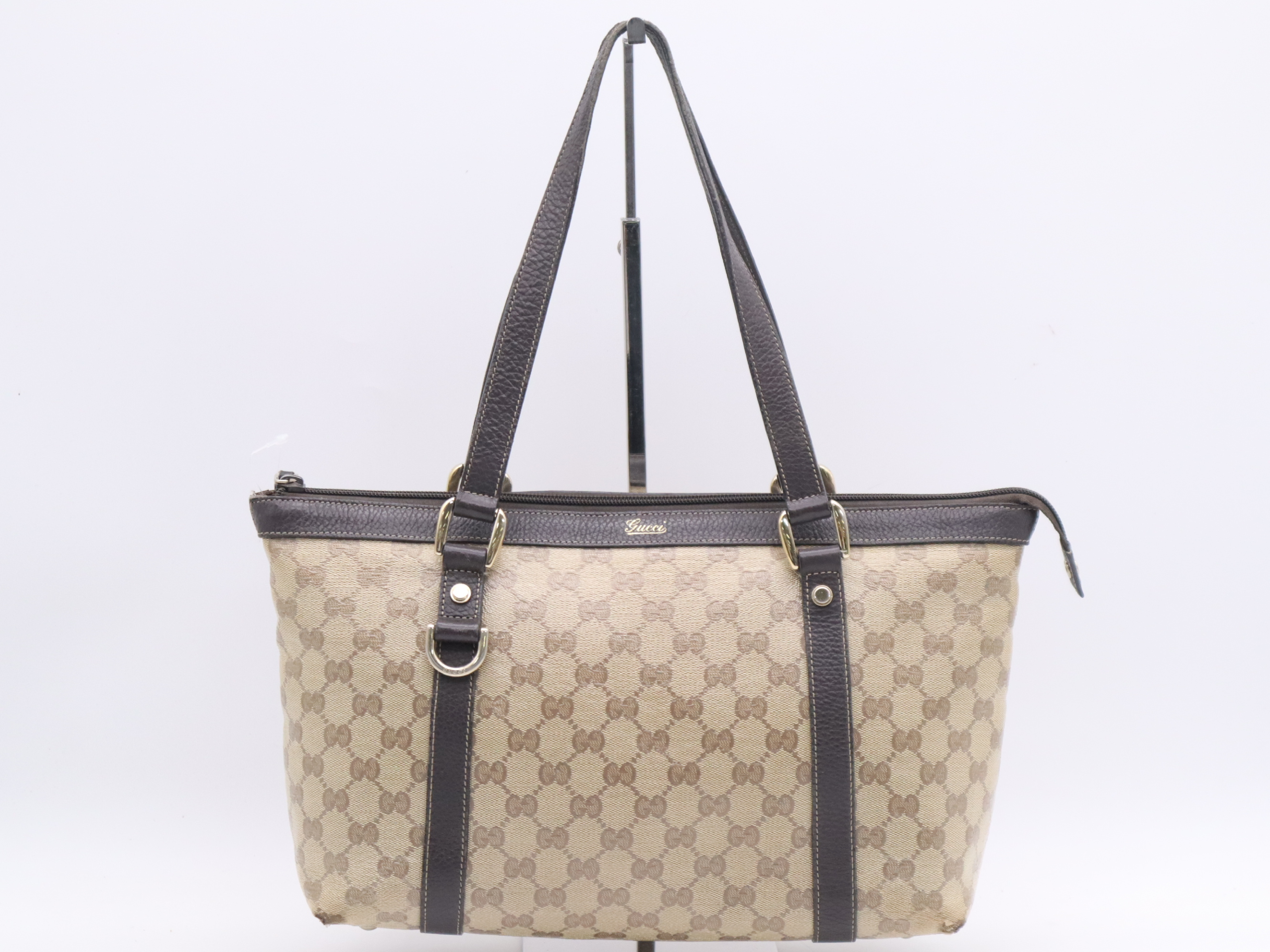 268640 Canvas x Leather Abbey GG Crystal Tote Bag Beige Gold Hardware Tote Bag