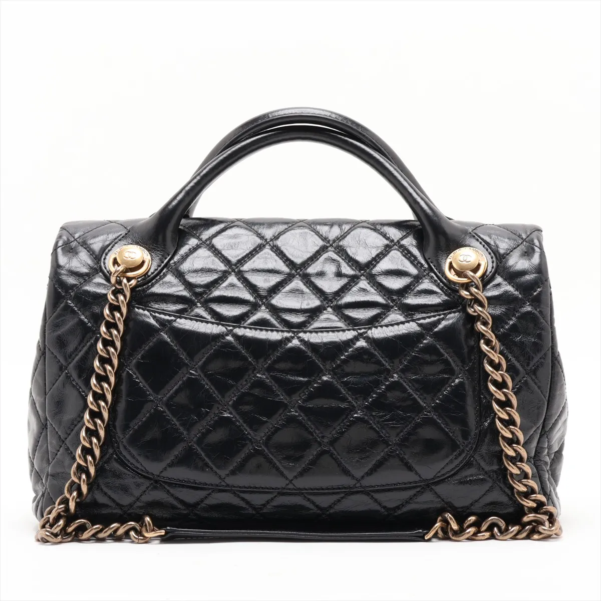 Matelassé Vintage Calfskin 2-Way Handbag, Black with Gold Hardware, Item Number 18246639 (Serial Number 18) — view 2