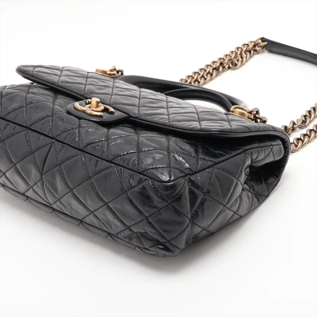 Matelassé Vintage Calfskin 2-Way Handbag, Black with Gold Hardware, Item Number 18246639 (Serial Number 18) — view 3