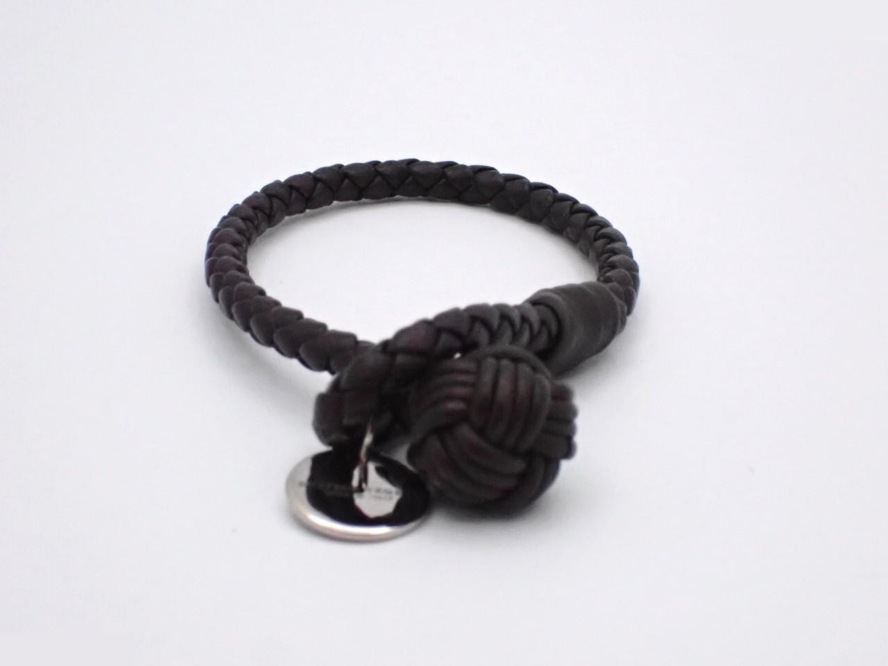 Intrecciato leather bracelet, dark brown, wrist circumference approximately 18cm — view 2