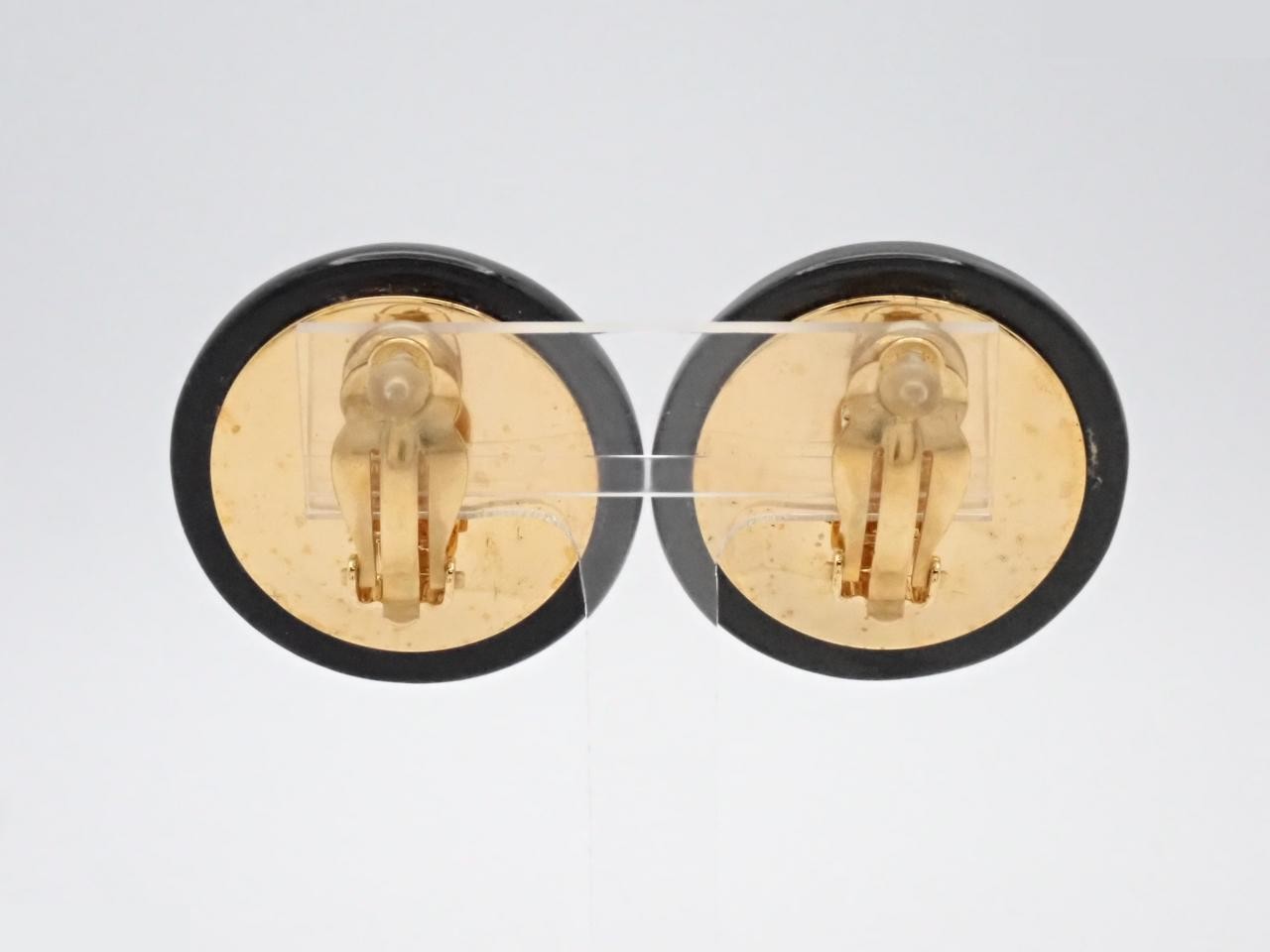 Logo Button Earrings, Black x Gold, 97P — view 2