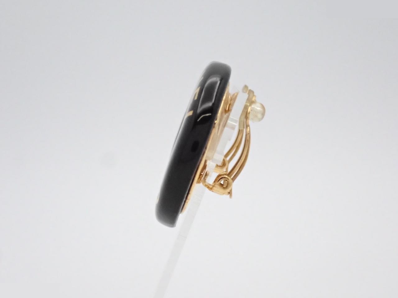 Logo Button Earrings, Black x Gold, 97P — view 3