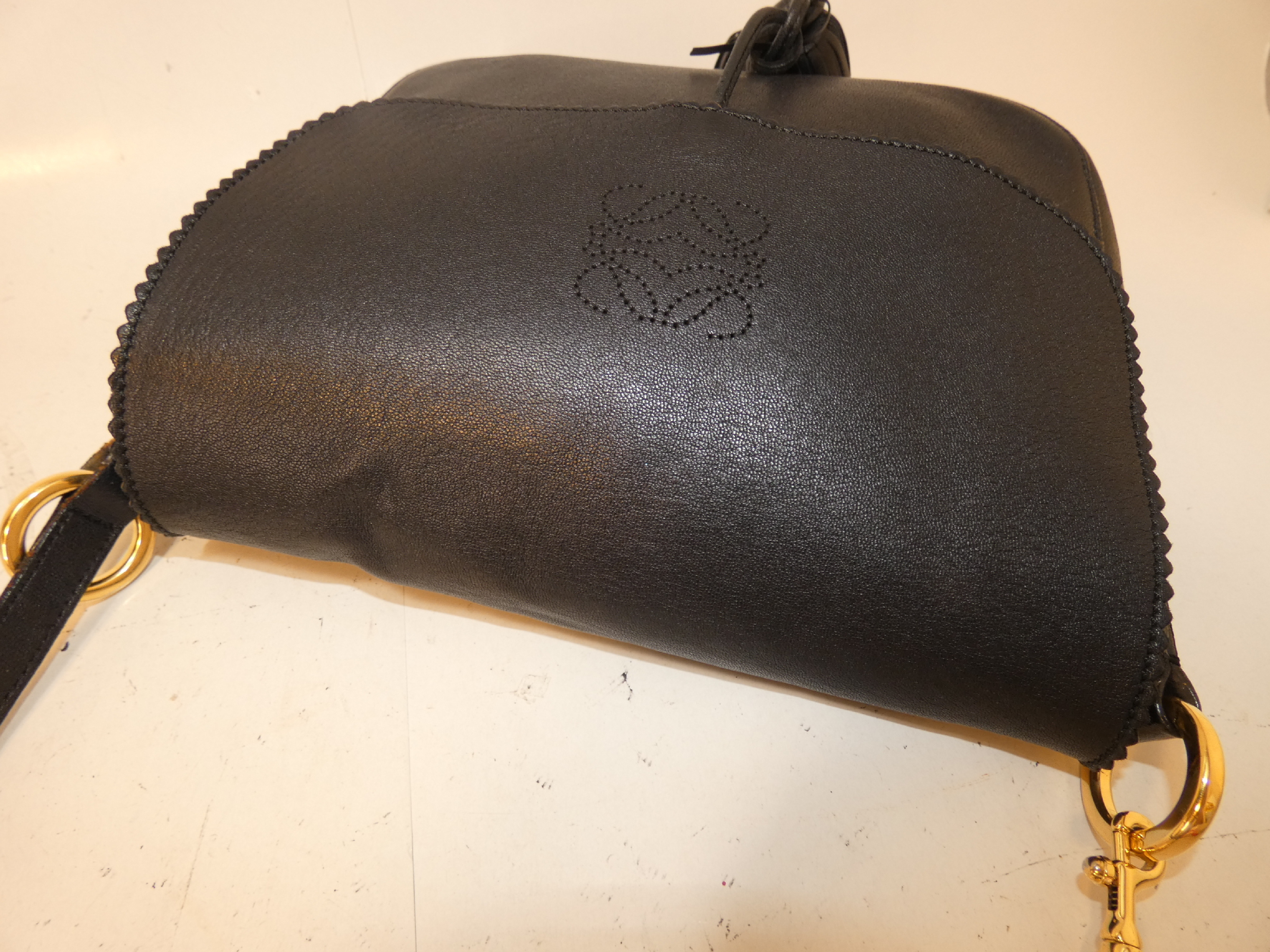 Anagram Fringe Black Leather Shoulder Bag — view 3