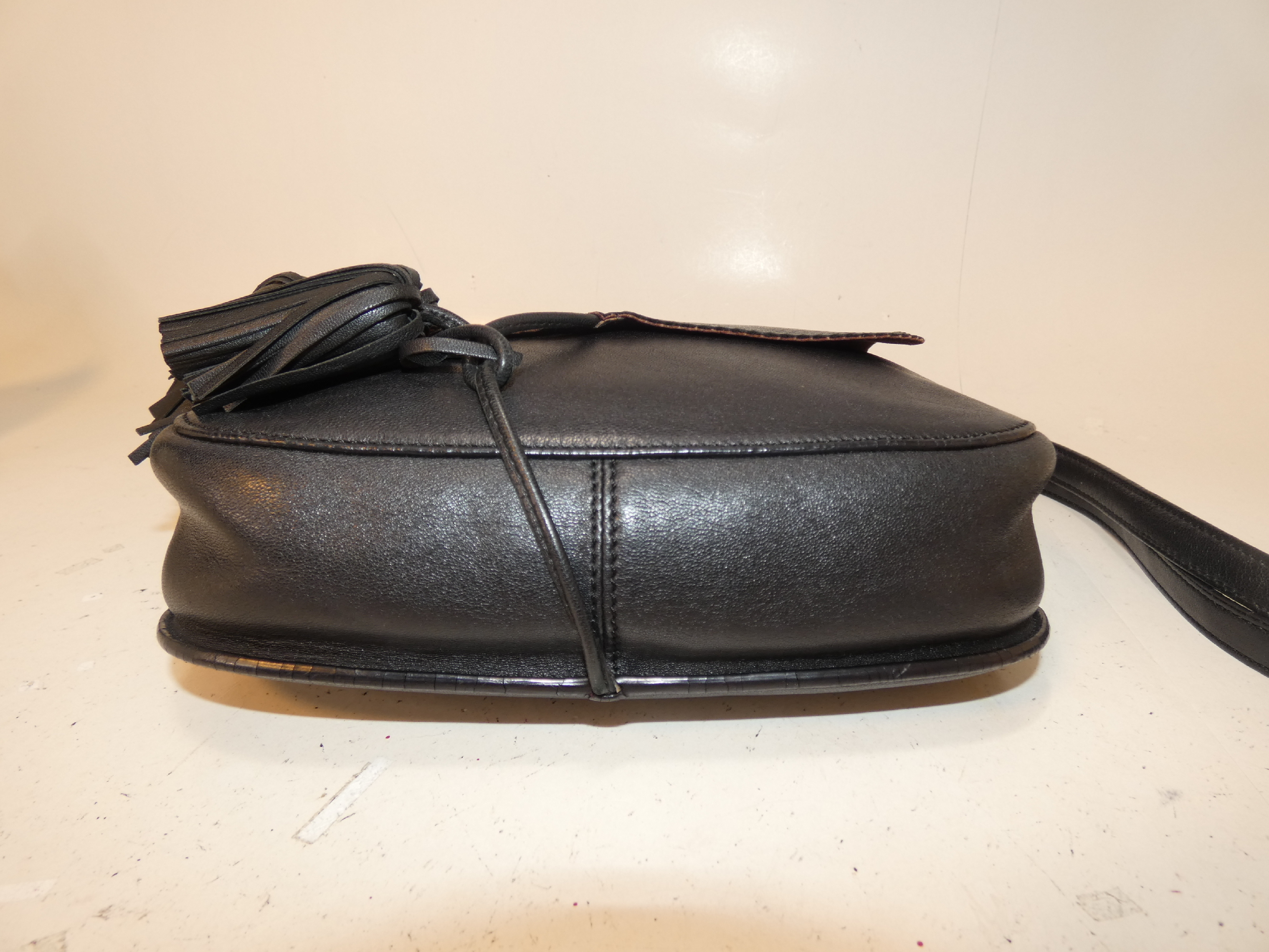 Anagram Fringe Black Leather Shoulder Bag — view 7
