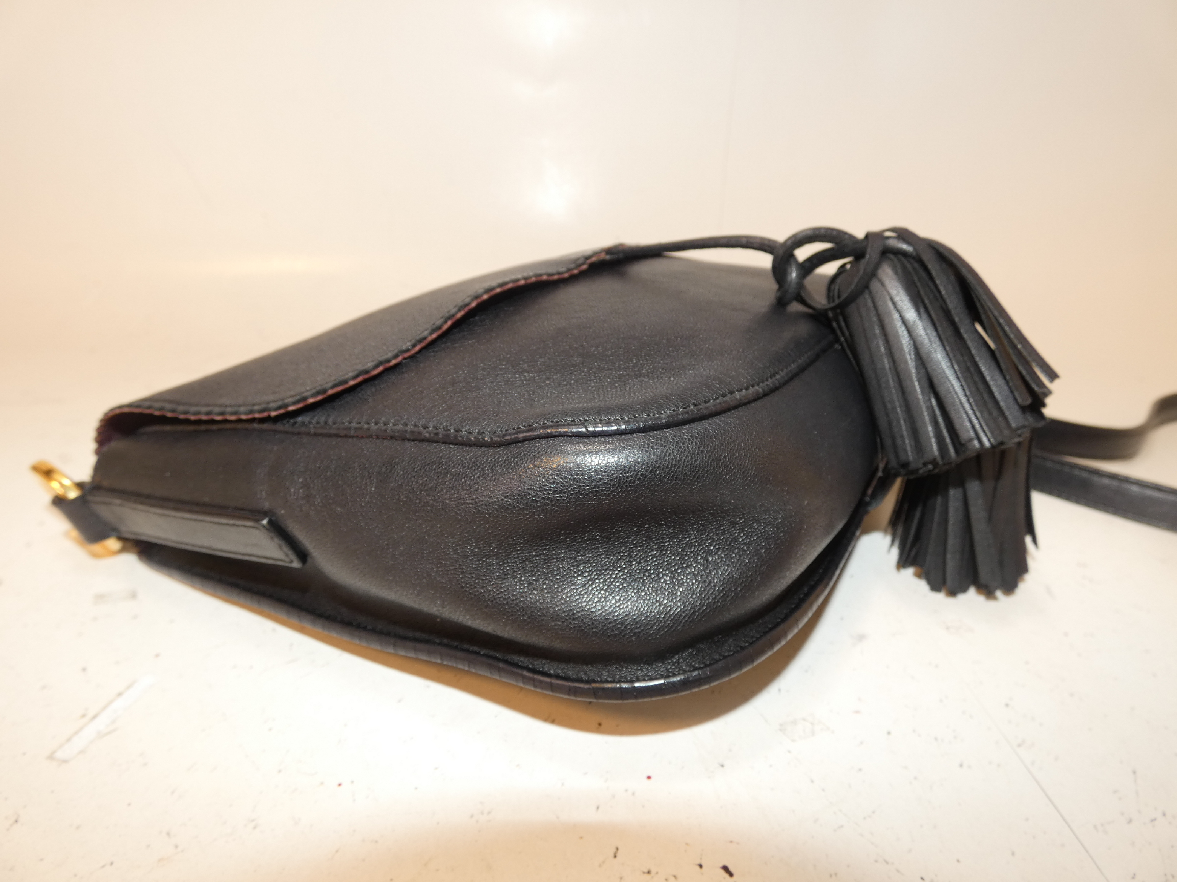Anagram Fringe Black Leather Shoulder Bag — view 8